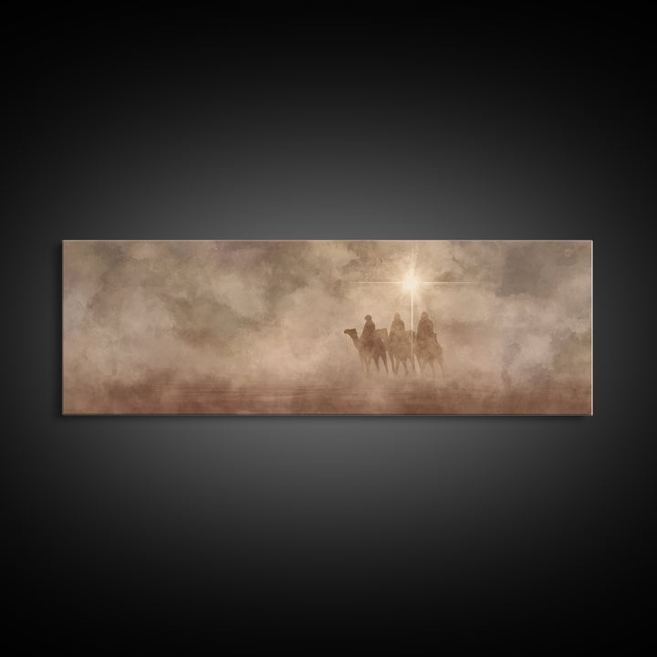 Desert Star Journey, Framed Canvas Print, Panoramic Wall Art, Christian Art Canvas, Christmas Art, Modern Christian Art, Jesus Painting