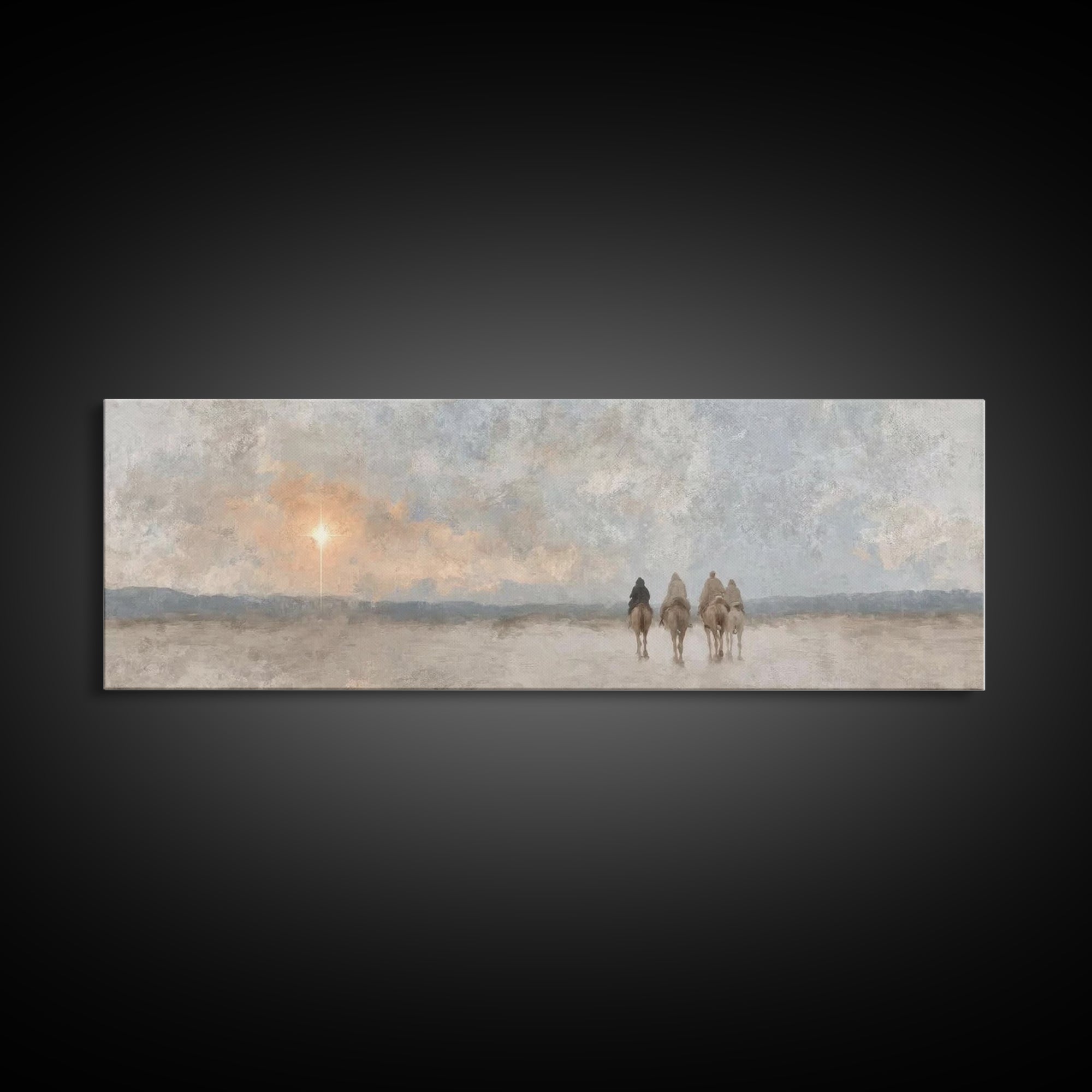 Morning Star Pilgrims – Framed Canvas Print – Panoramic Frame – Christian Wall Art – Christian Art Canvas – Christmas Art – Christian Paint