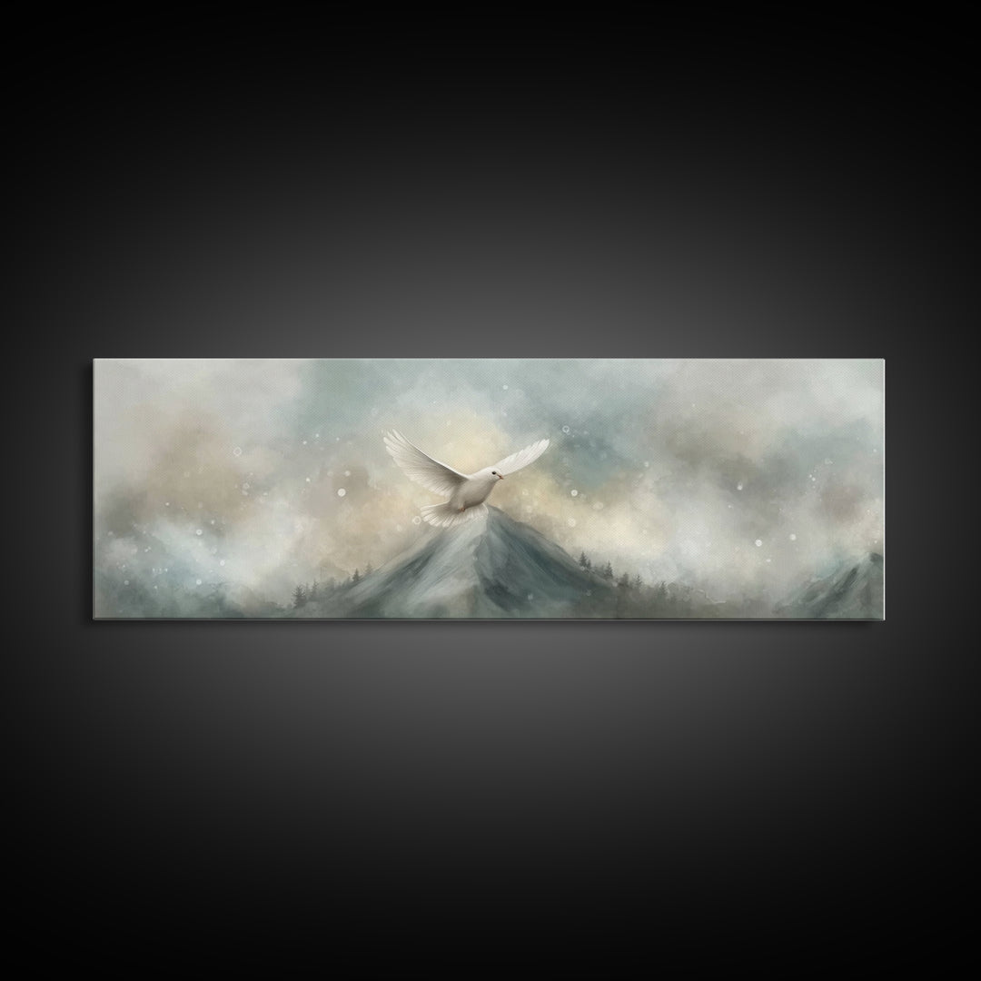 Wings Of Peace, Framed Canvas Print, Christian Wall Art, Christian Art Canvas, Panoramic Art, Christian Painting