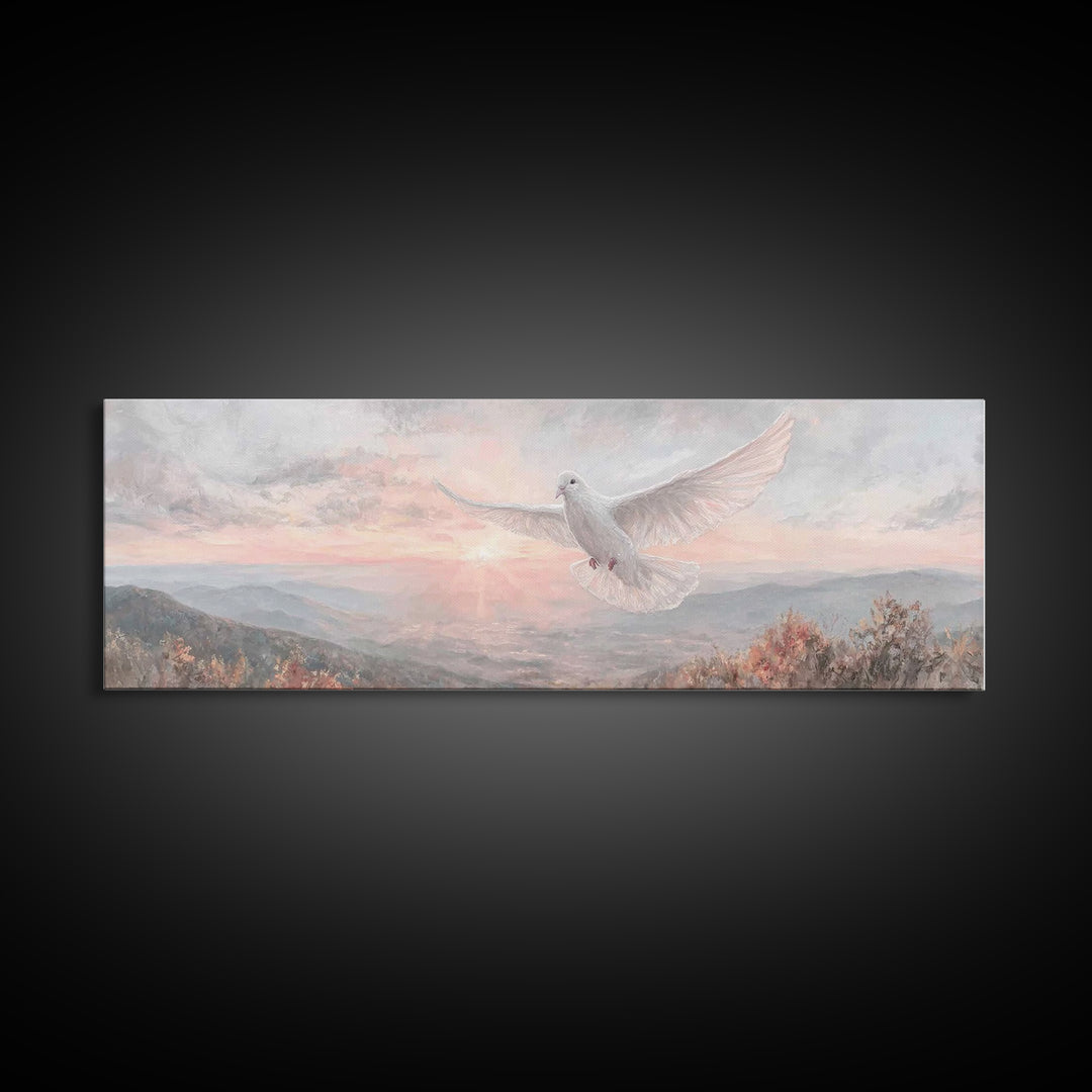 Morning Dove Light | Framed Canvas Print | Christian Wall Art | Christian Art Canvas | Panoramic Print | Christian Decor