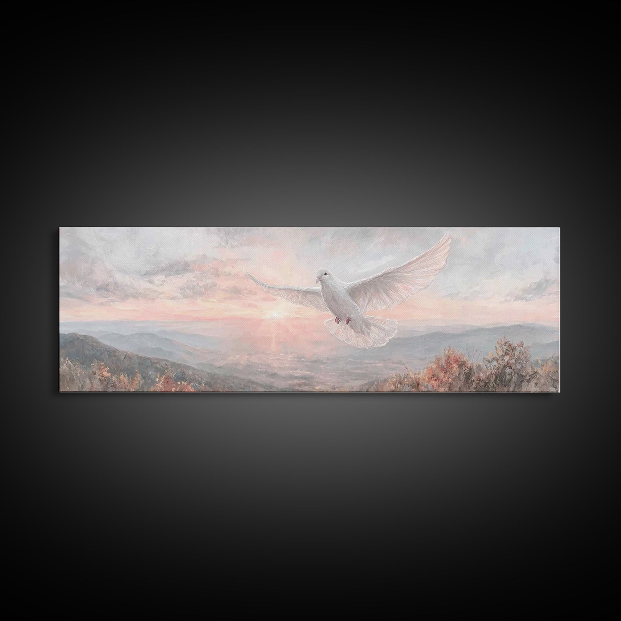 Morning Dove Light | Framed Canvas Print | Christian Wall Art | Christian Art Canvas | Panoramic Print | Christian Decor