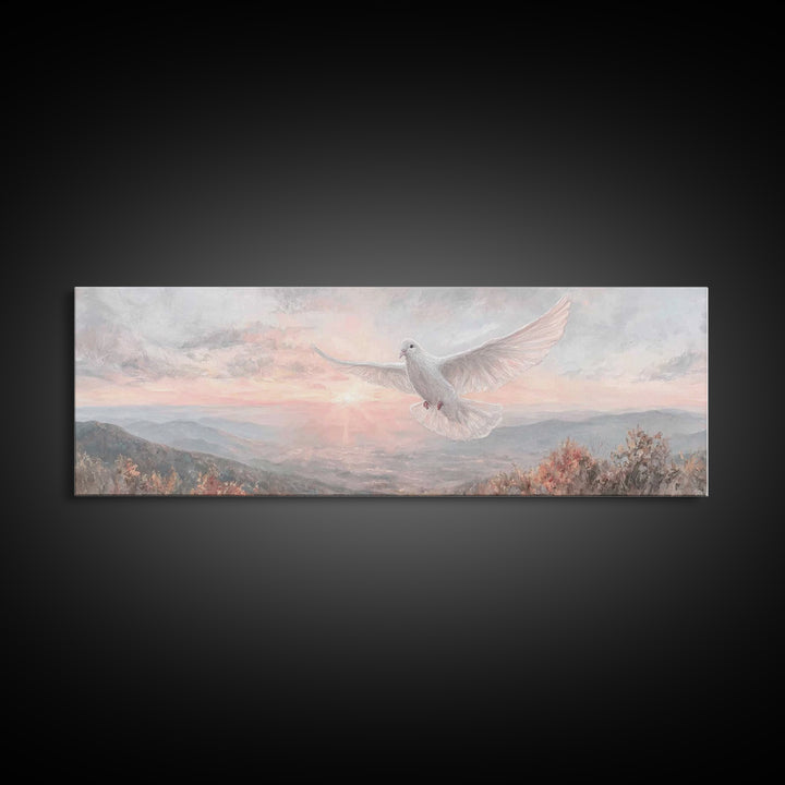 Morning Dove Light | Framed Canvas Print | Christian Wall Art | Christian Art Canvas | Panoramic Print | Christian Decor