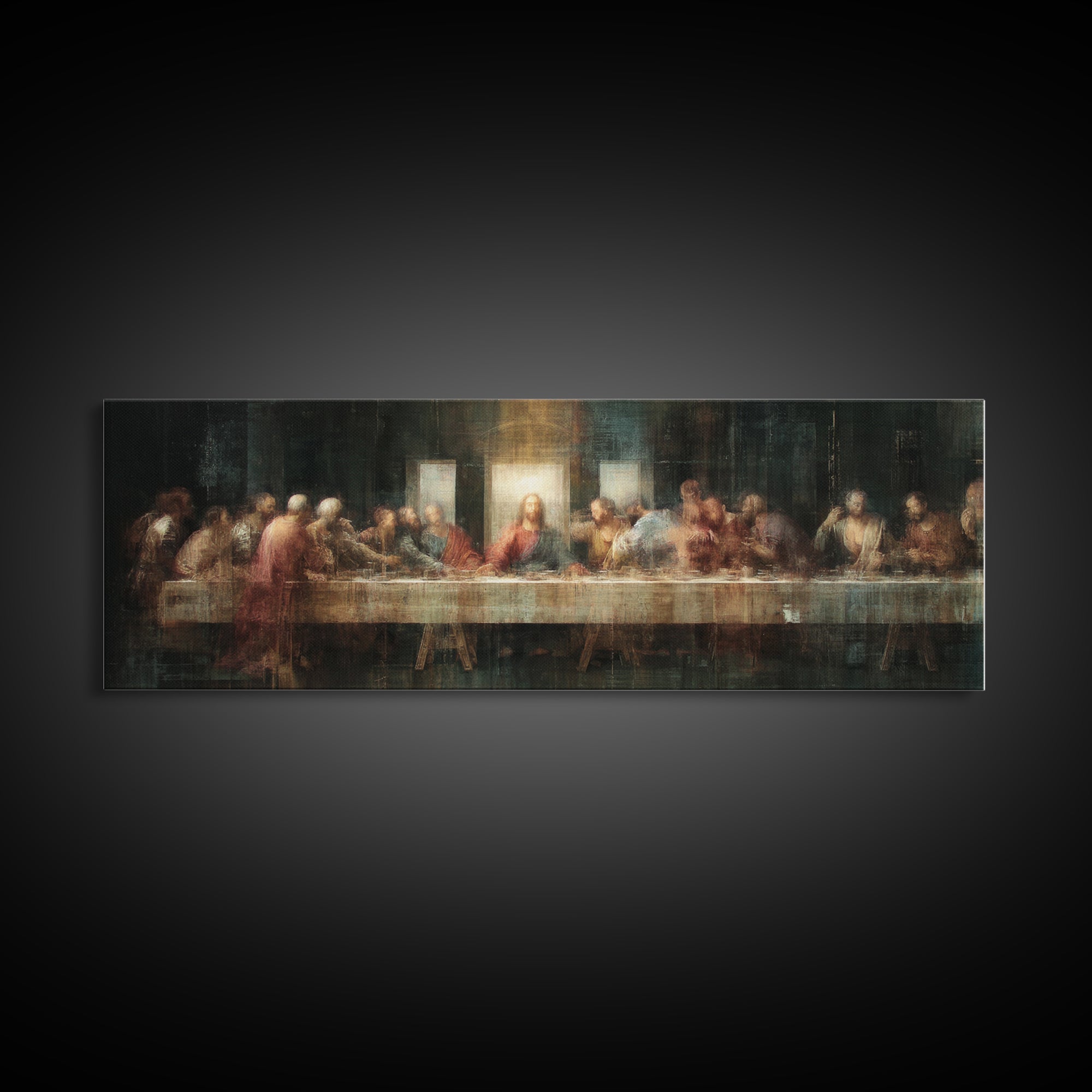 Sacred Supper Glow | Framed Canvas Print | Christian Wall Art | Christian Art Canvas | Panoramic Frame | Christian Painting