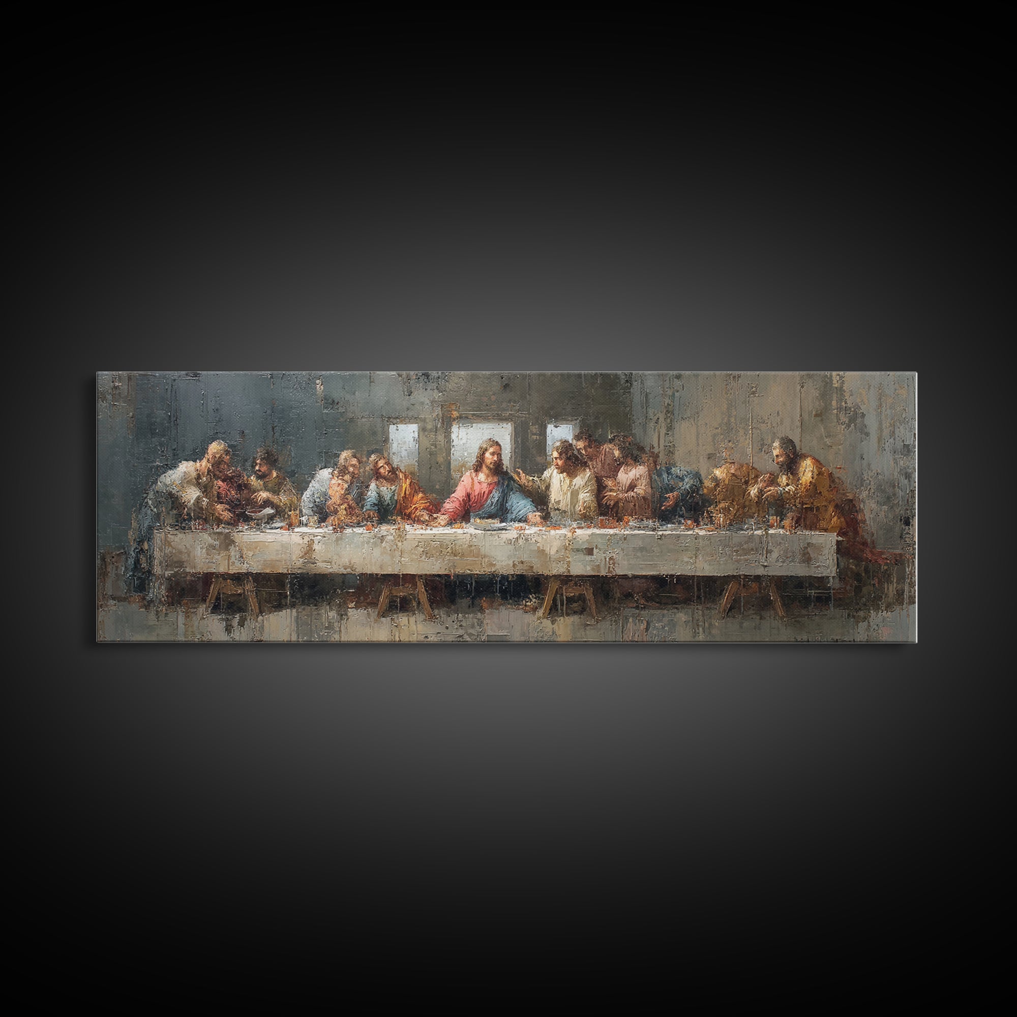 Holy Feast Harmony – Framed Canvas Print – Christian Wall Art – Christian Art Canvas – Panoramic Painting – Christian Decor