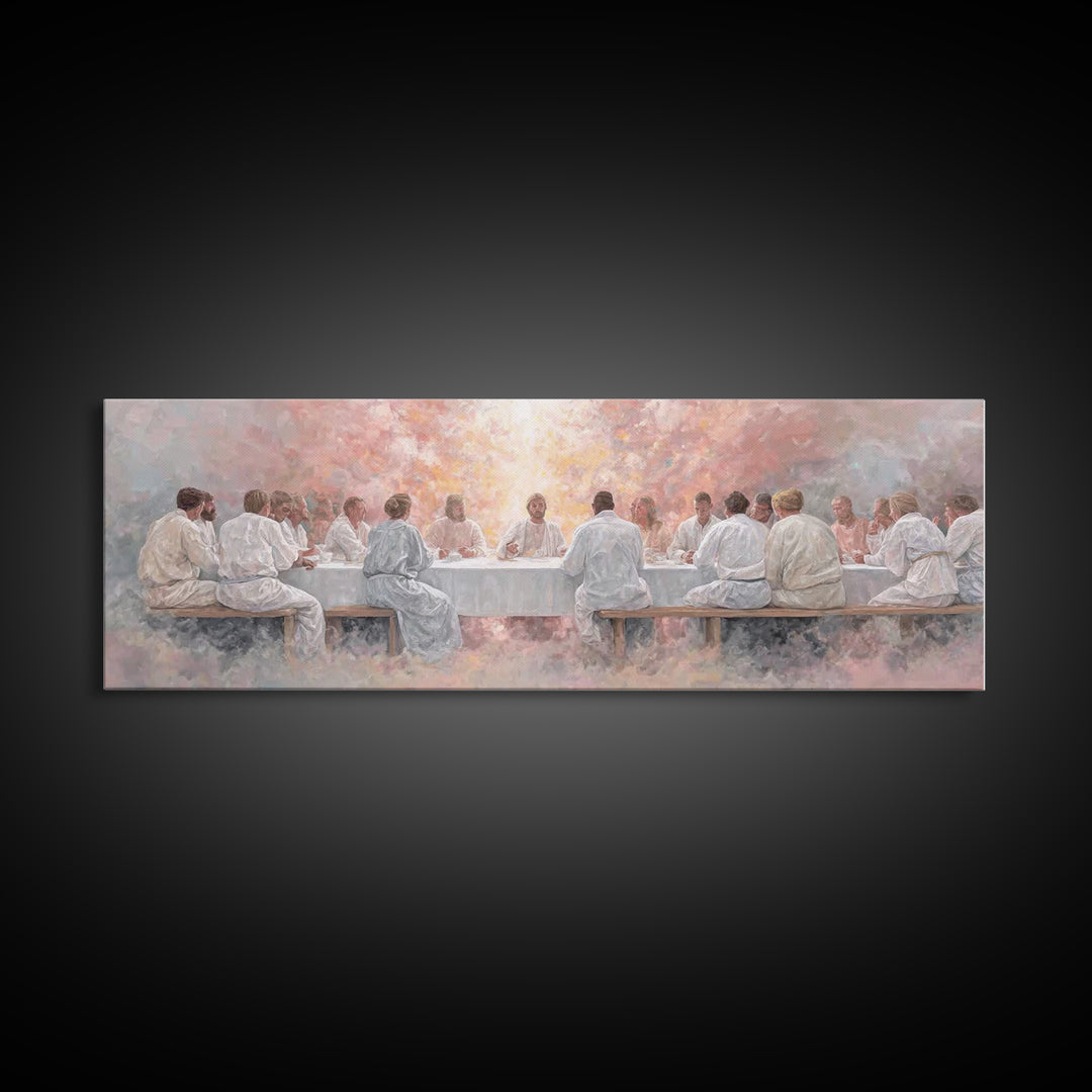 Radiant Last Supper, Framed Canvas Print, Christian Art Canvas, Christian Wall Art, Extra Wide Art, Christian Gift