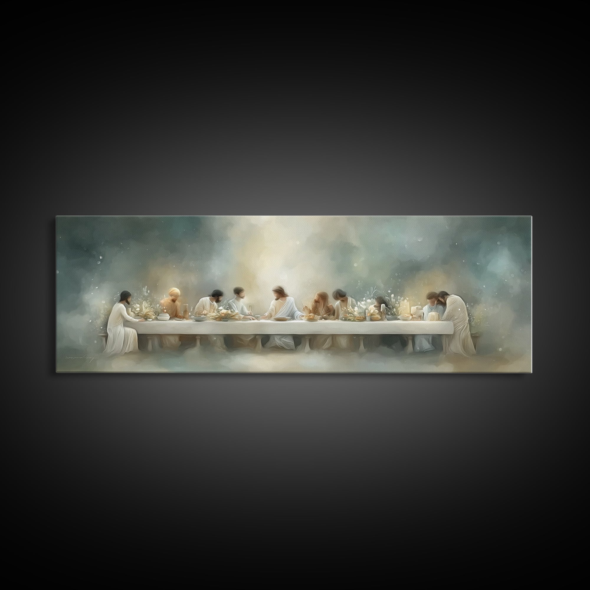 Grace At The Table – Framed Canvas Print – Christian Wall Art – Christian Art Canvas – Panoramic Painting – Christian Gift Ideas