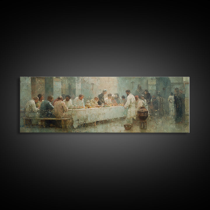 Table Of Fellowship, Framed Canvas Print, Christian Wall Art, Christian Art Canvas, Panoramic Frame, Christian Christmas Art