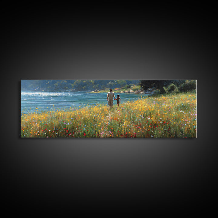 Fields Of Mercy , Framed Canvas Print, Christian Art Canvas, Christian Wall Art, Panoramic Wall Art, Jesus Painting, Christian Decor, Chris