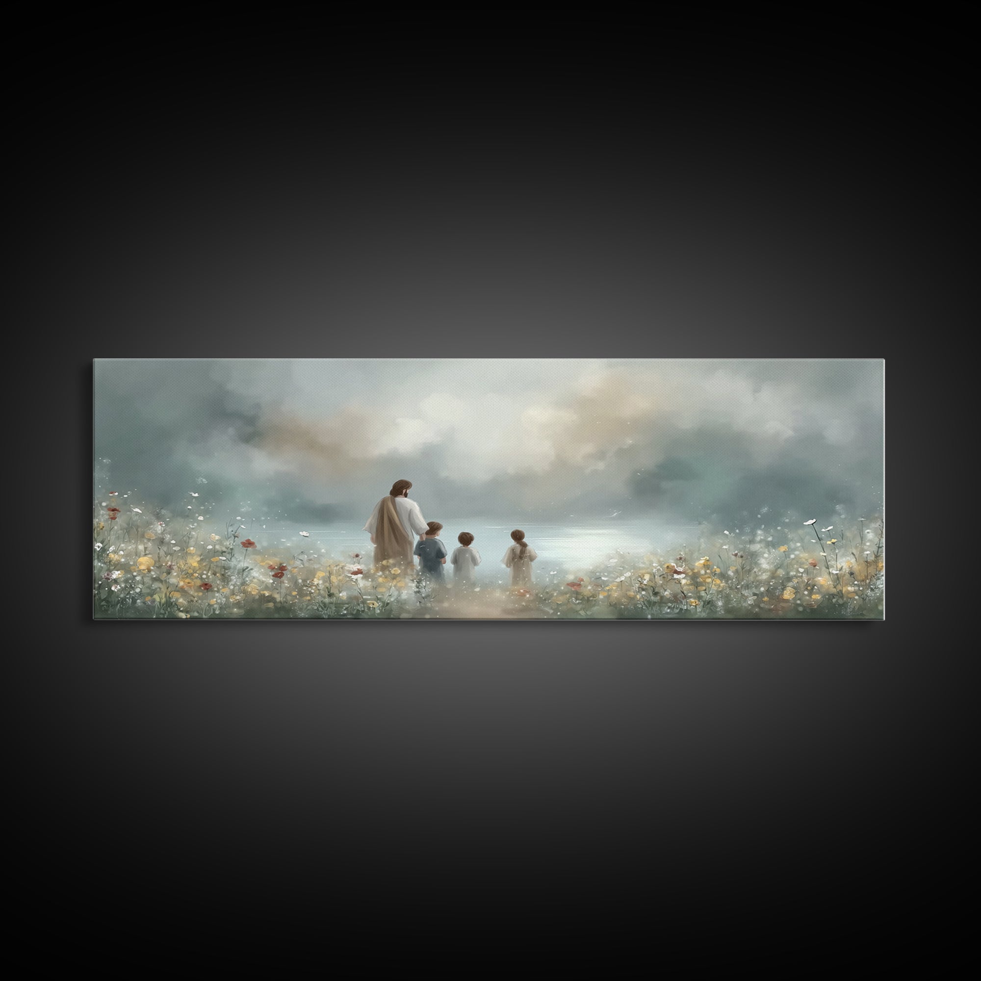 Calm Morning Grace , Framed Canvas Print, Christian Wall Art, Jesus Painting, Panoramic Art, Christian Art Canvas, Christian Christmas Art,