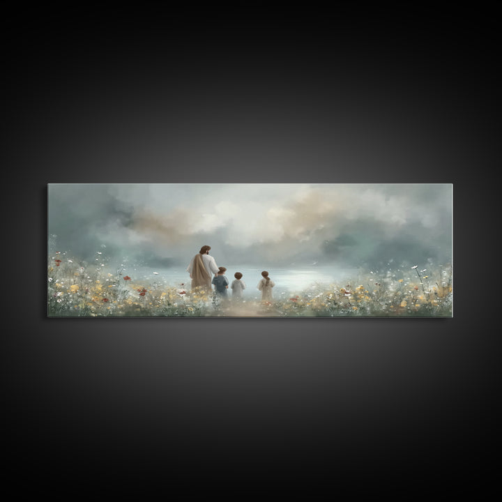 Calm Morning Grace , Framed Canvas Print, Christian Wall Art, Jesus Painting, Panoramic Art, Christian Art Canvas, Christian Christmas Art,