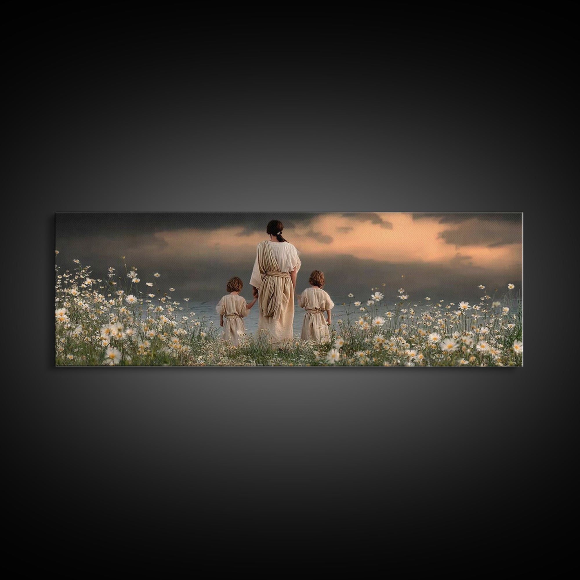Evening Shepherd , Framed Canvas Print, Christian Art Canvas, Jesus Painting, Christian Wall Art, Panoramic Painting, Christian Decor, Chri