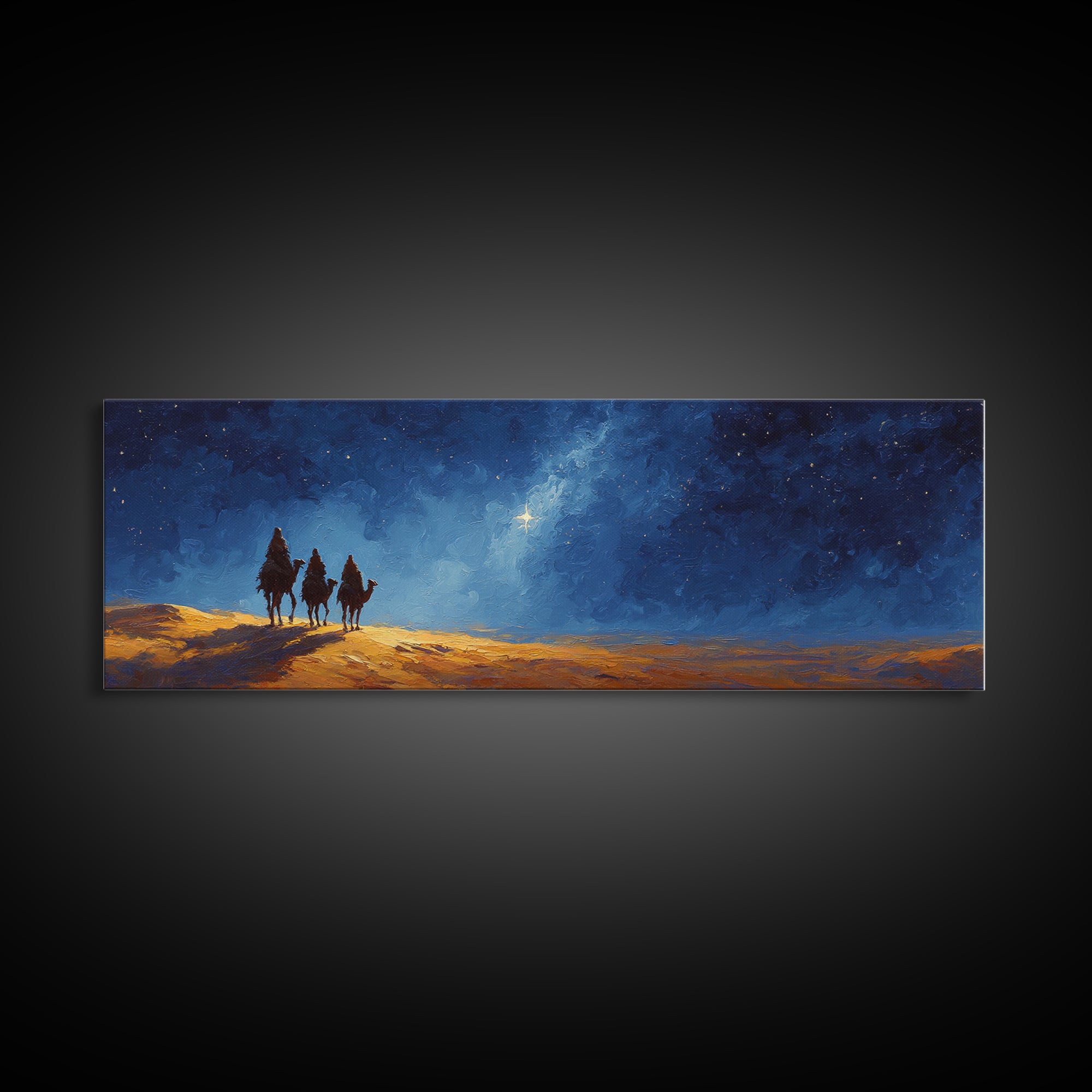 Night Seekers, Framed Canvas Print, Christian Art Canvas, Panoramic Art, Christian Wall Art, Jesus Painting