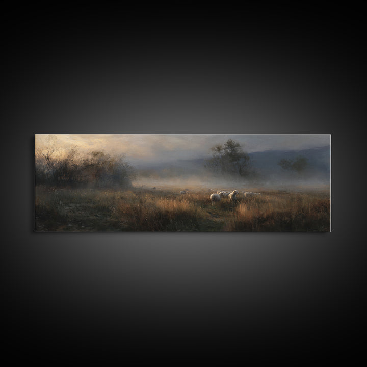 Dawn Of Shepherds , Framed Canvas Print, Panoramic Wall Art, Christian Art Canvas, Moody Christian Art, Christian Christmas Art, Christian
