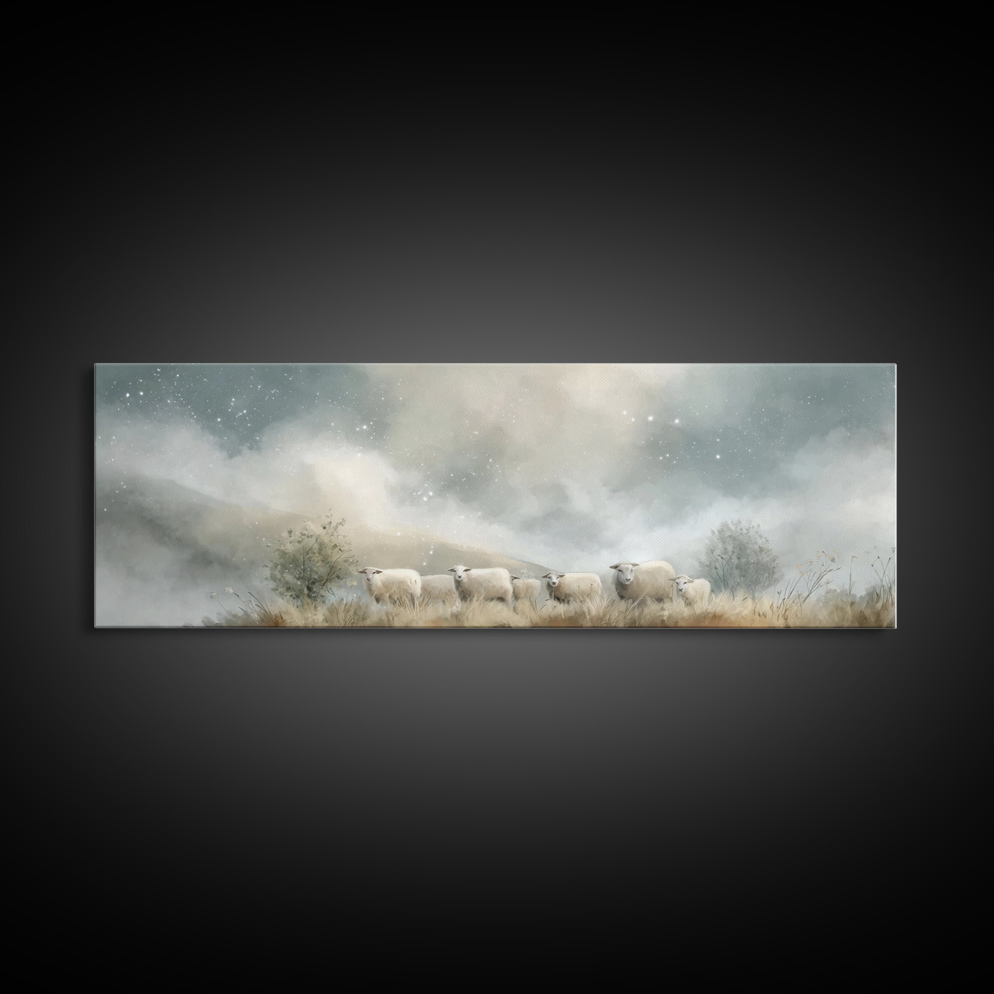 Heavenly Flock , Framed Canvas Print, Panoramic Art, Christian Wall Art, Christian Art Canvas, Christian Christmas Art, Subtle Christian Ar