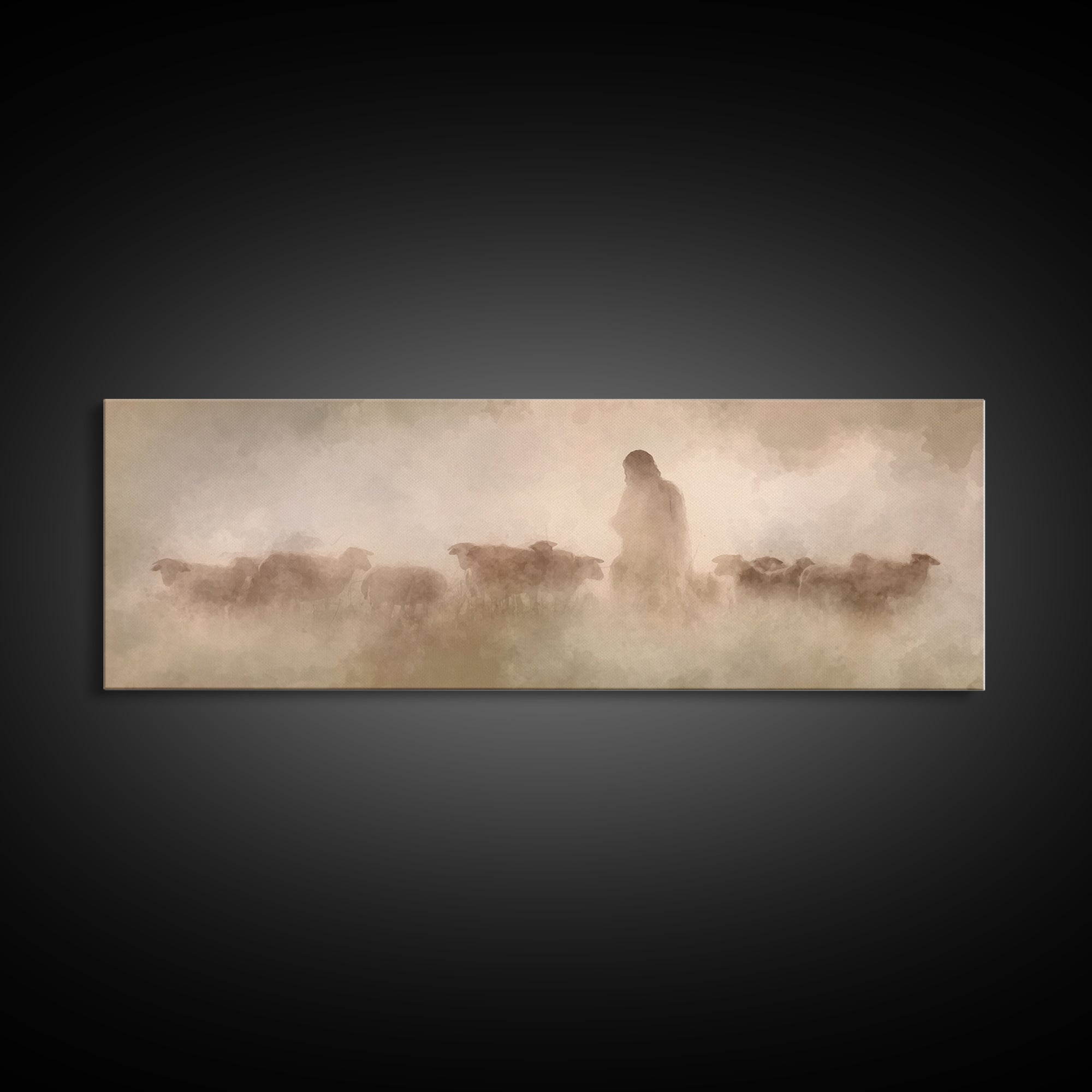 Guiding Shepherd | Framed Canvas Print | Panoramic Wall Art | Christian Art Canvas | Jesus Painting | Christian Decoration | Christian Gift