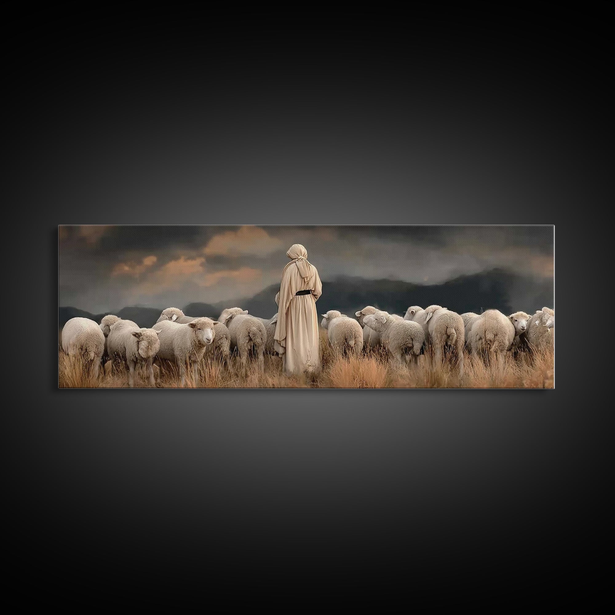 Evening Flock Grace – Framed Canvas Print – Panoramic Art – Christian Wall Art – Christian Art Canvas – Subtle Christian Art – Christmas Ar
