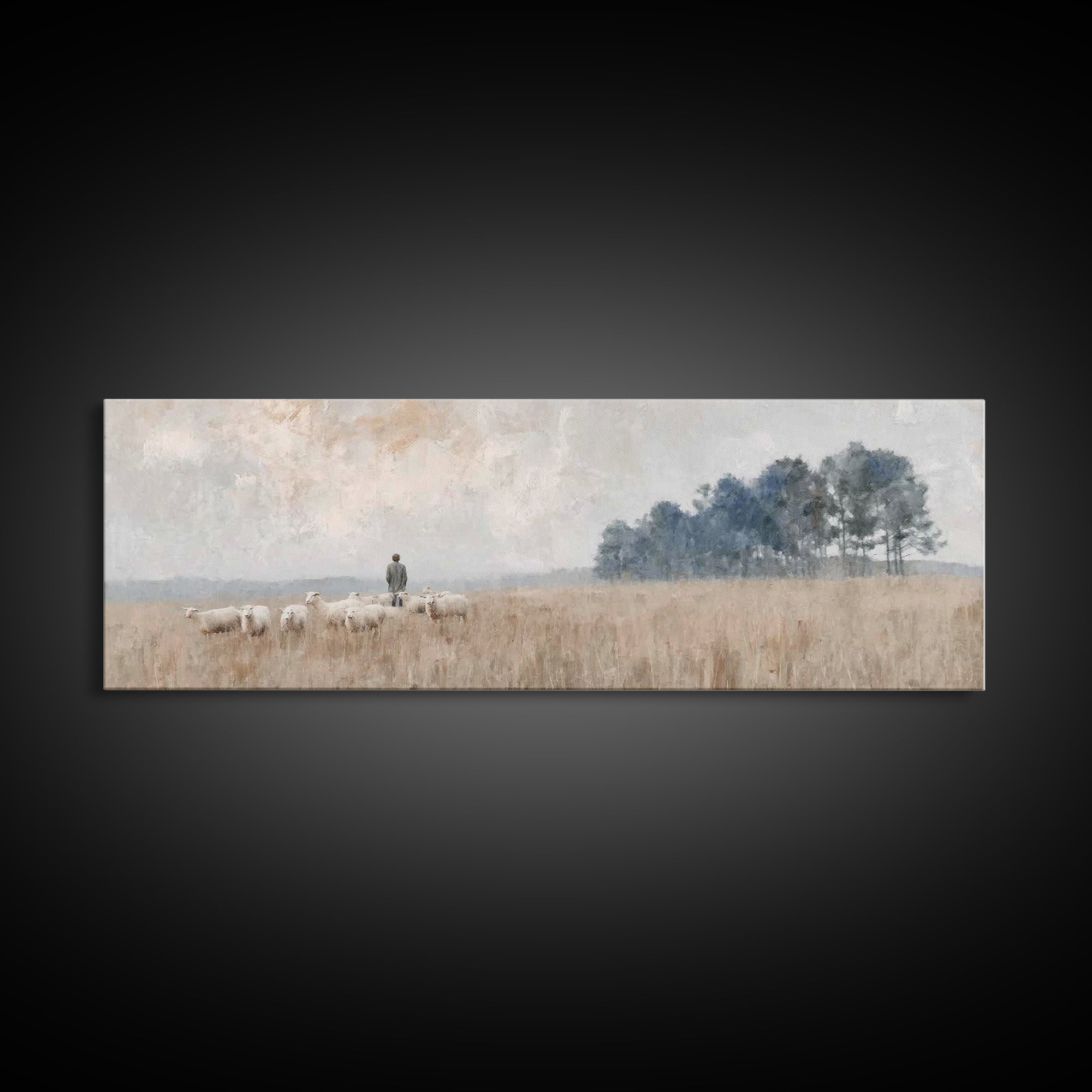 Shepherd’s Field , Framed Canvas Print, Panoramic Painting, Christian Wall Art, Christian Art Canvas, Christian Decor, Christian Christmas