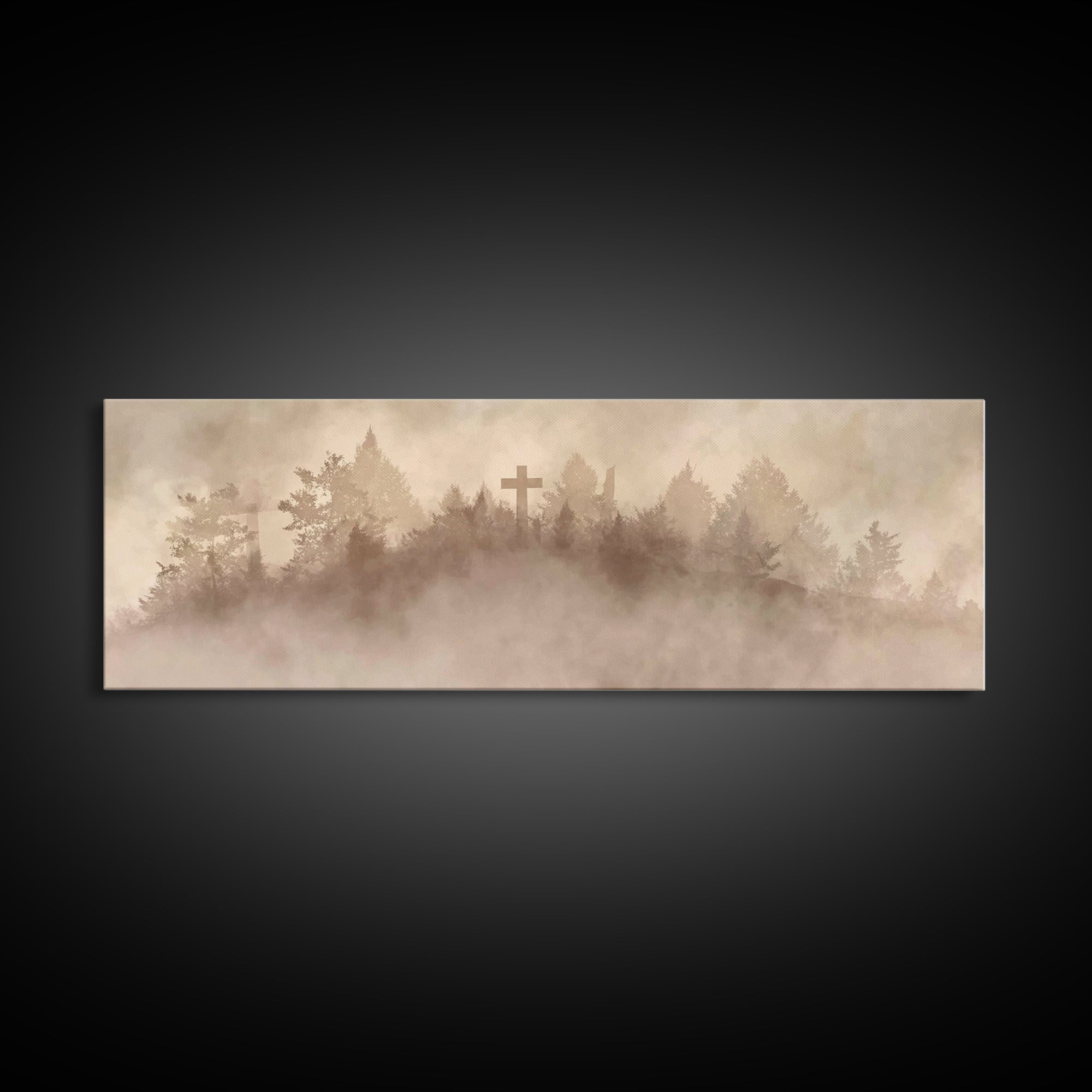 Silent Summit Cross - Framed Canvas Print - Panoramic Art - Christian Wall Art - Christian Art Canvas - Jesus Painting - Christian Christma