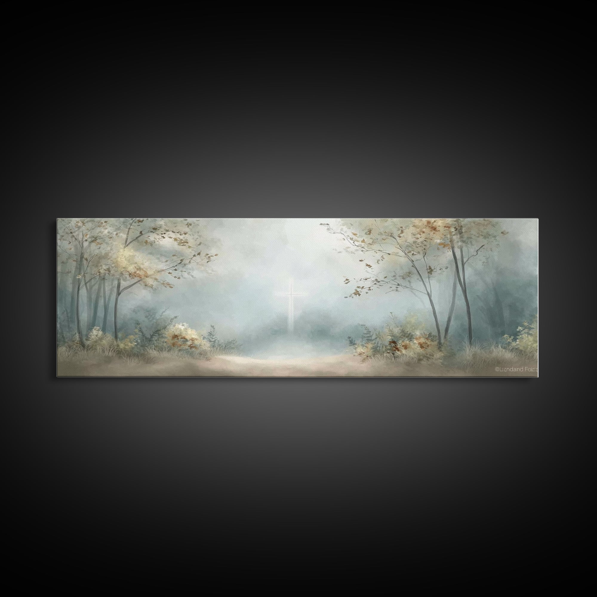 Gentle Morning Cross | Framed Canvas Print | Panoramic Wall Art | Christian Art Canvas | Christian Wall Art | Jesus Painting | Christian De