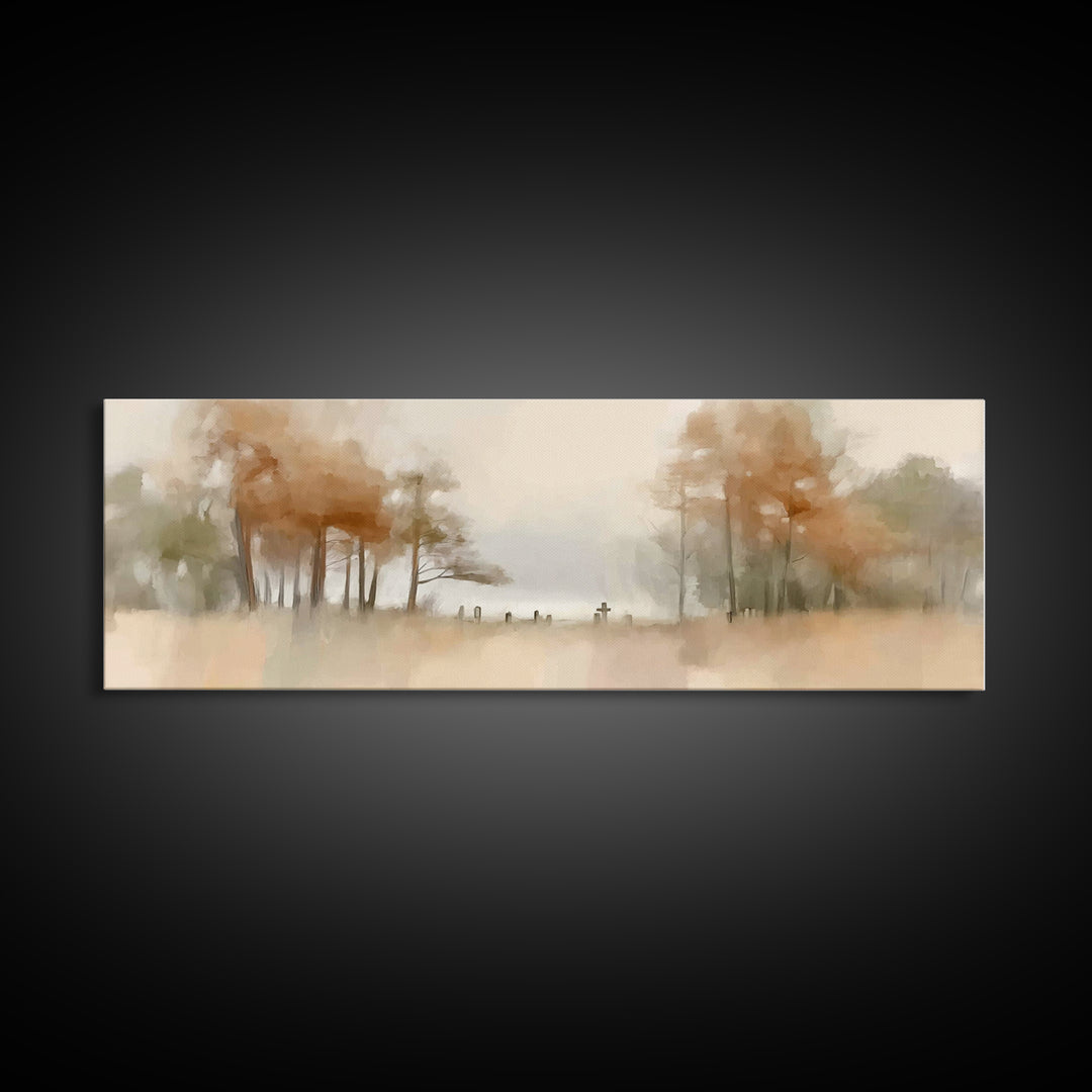 Autumn Valley Cross - Framed Canvas Print - Panoramic Frame - Christian Wall Art - Christian Art Canvas - Jesus Painting - Christian Gift I