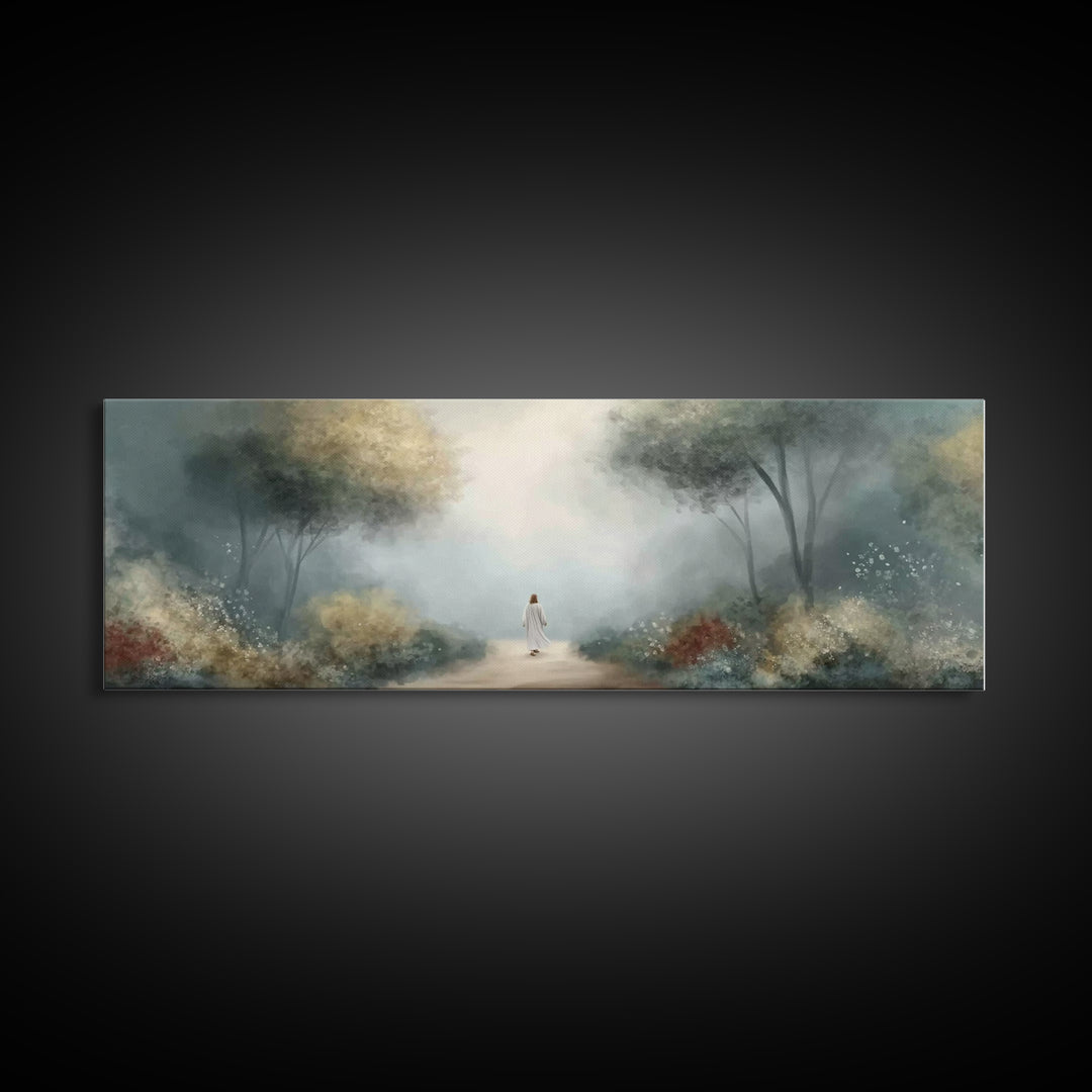 Sacred Path Wanderer | Framed Canvas Print | Panoramic Wall Art | Christian Art Canvas | Jesus Painting | Christian Wall Art | Christian Ar