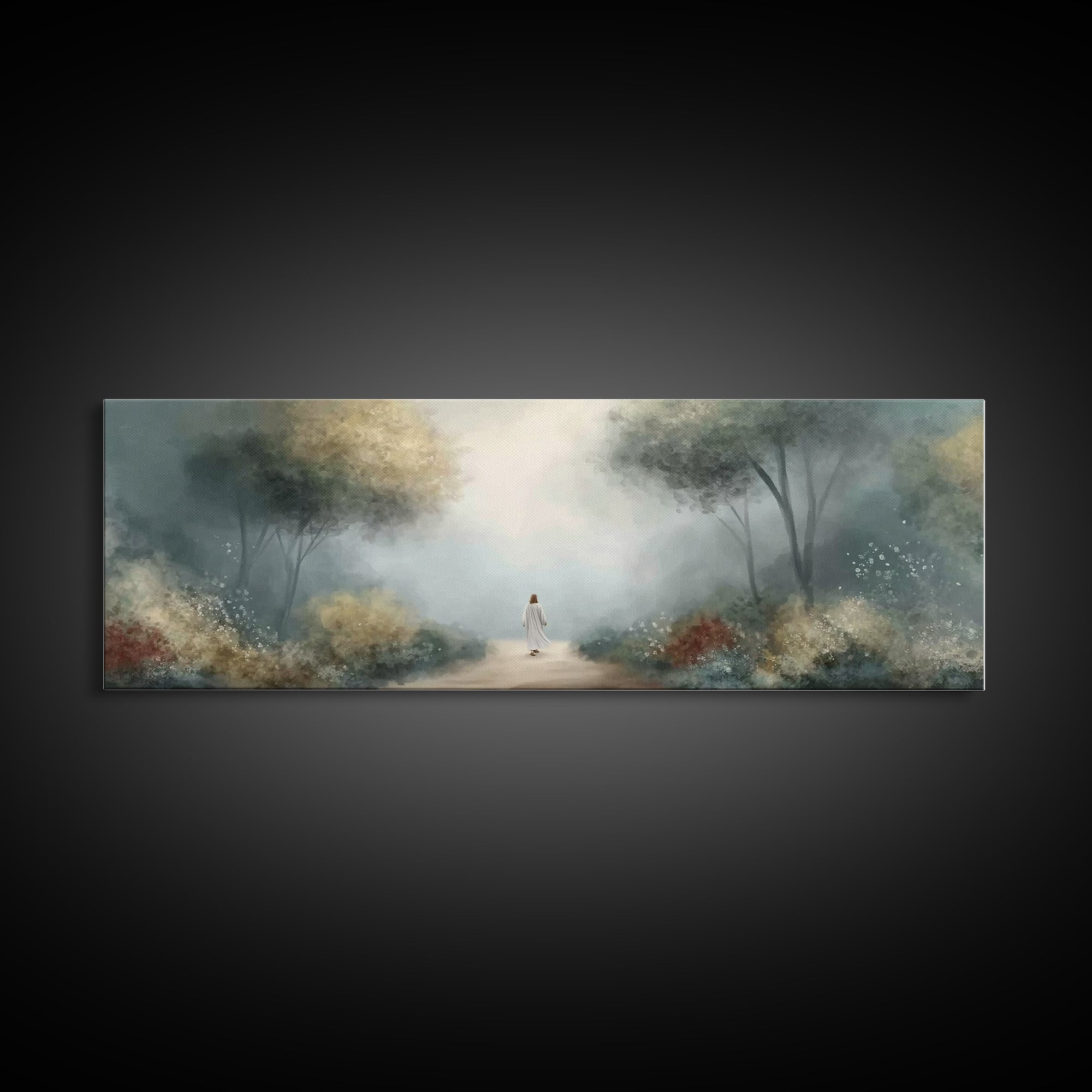 Sacred Path Wanderer | Framed Canvas Print | Panoramic Wall Art | Christian Art Canvas | Jesus Painting | Christian Wall Art | Christian Ar