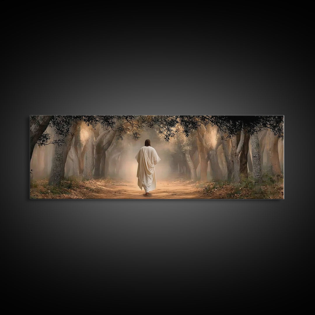 Holy Woodland Journey, Framed Canvas Print, Panoramic Art, Christian Wall Art, Jesus Painting, Christian Art Canvas, Christian Christmas Ar