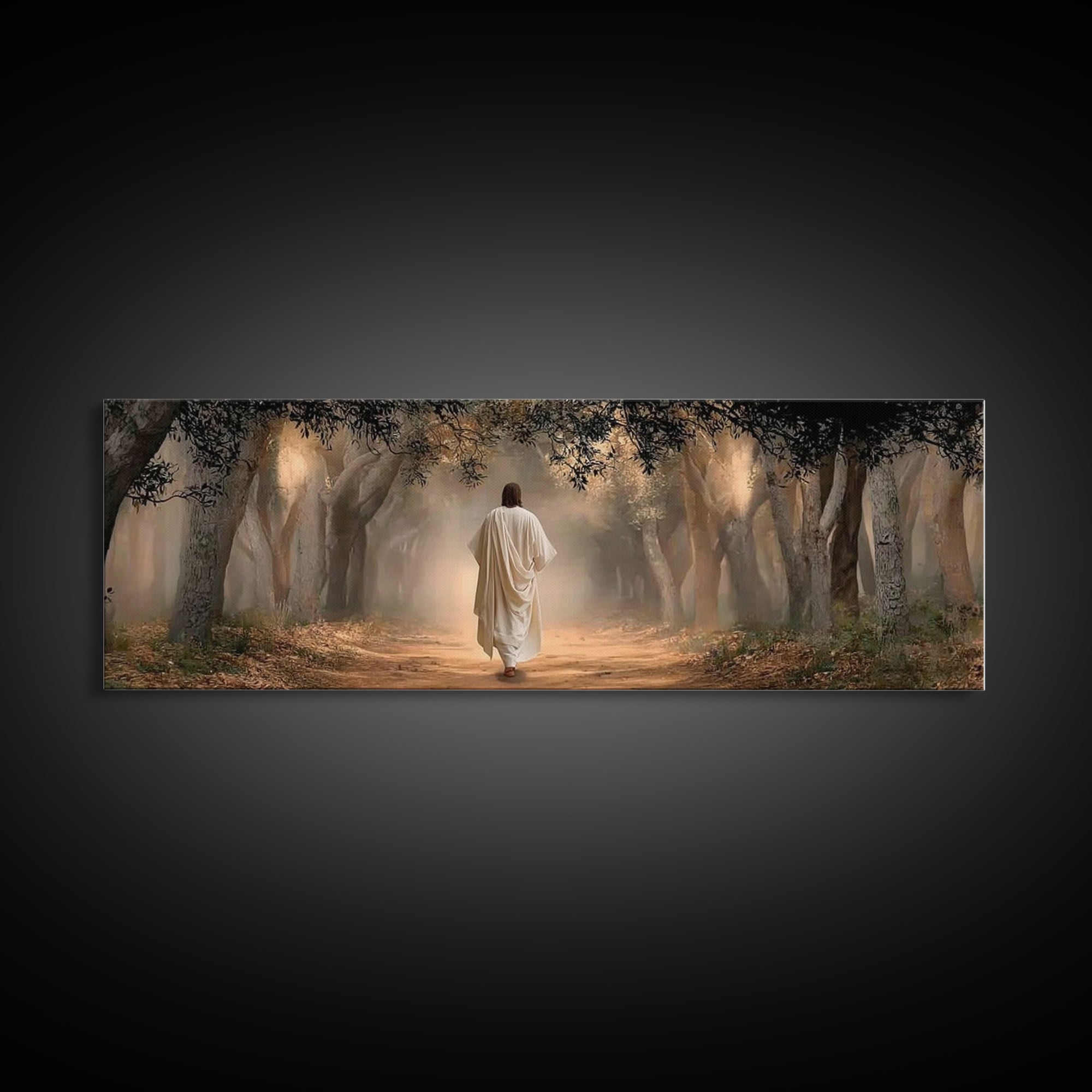Holy Woodland Journey, Framed Canvas Print, Panoramic Art, Christian Wall Art, Jesus Painting, Christian Art Canvas, Christian Christmas Ar