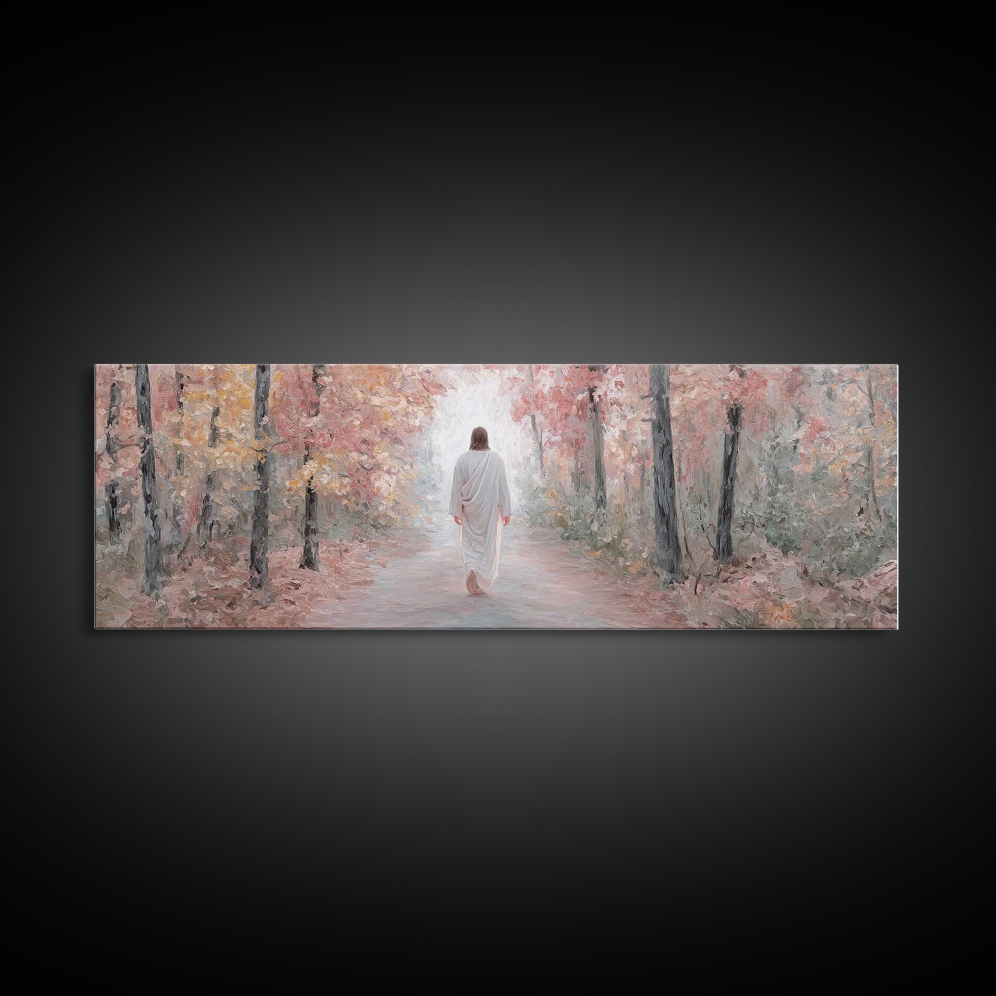 Radiant Grove Walk - Framed Canvas Print - Panoramic Wall Art - Christian Art Canvas - Christian Wall Art - Jesus Painting - Christian Deco