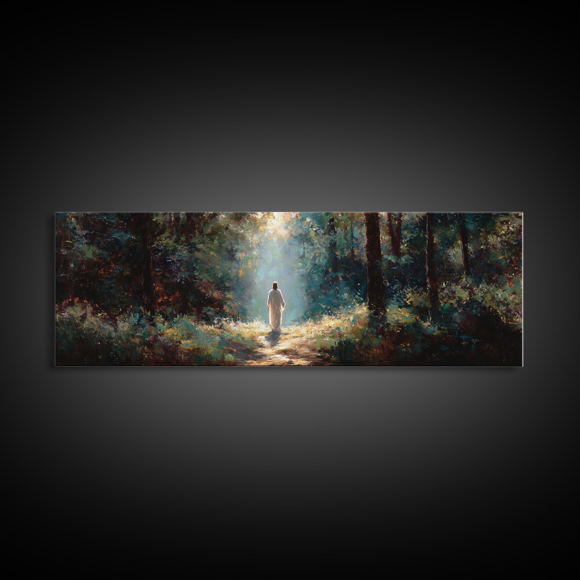 Light of the Forest | Framed Canvas Print | Panoramic Painting | Christian Wall Art | Christian Canvas | Jesus Painting | Christian Art Pri