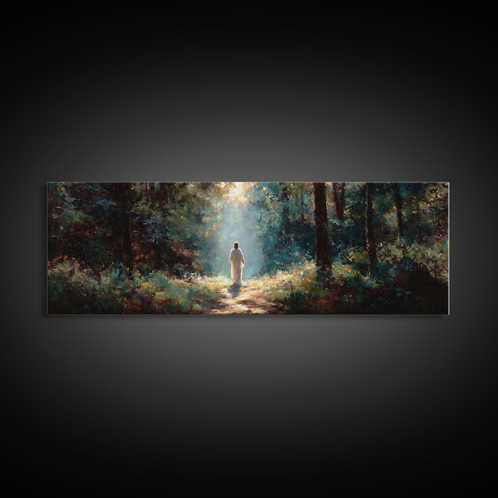 Light of the Forest | Framed Canvas Print | Panoramic Painting | Christian Wall Art | Christian Canvas | Jesus Painting | Christian Art Pri
