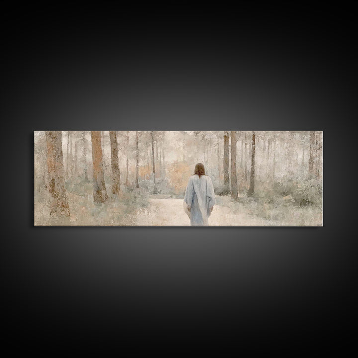 Soft Winter Walk - Framed Canvas Print - Panoramic Art - Christian Art Canvas - Christian Wall Art - Jesus Painting - Subtle Christian Art
