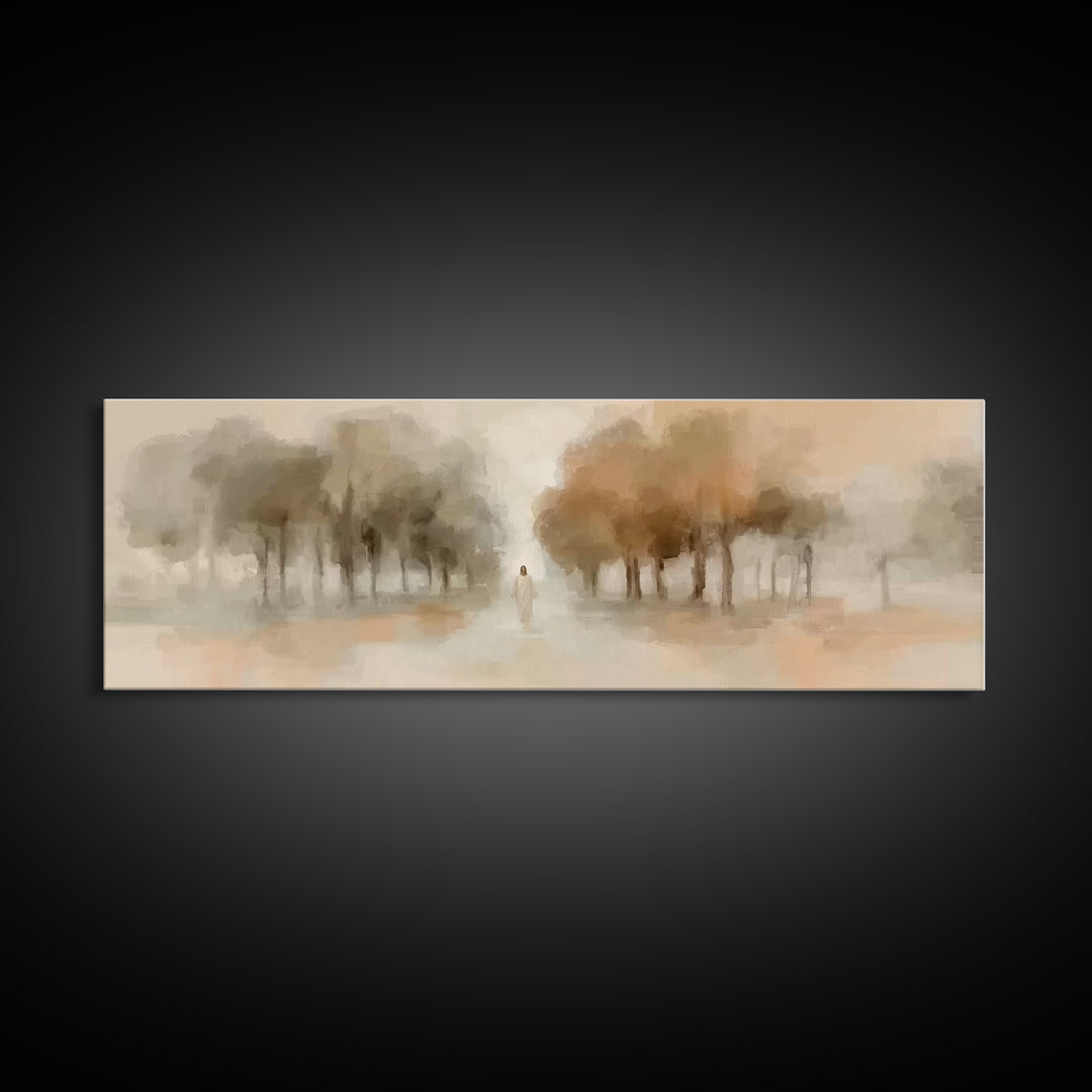 Autumn Grace Journey, Framed Canvas Print, Panoramic Frame, Christian Wall Art, Jesus Painting, Christian Art Canvas, Christian Gift Ideas
