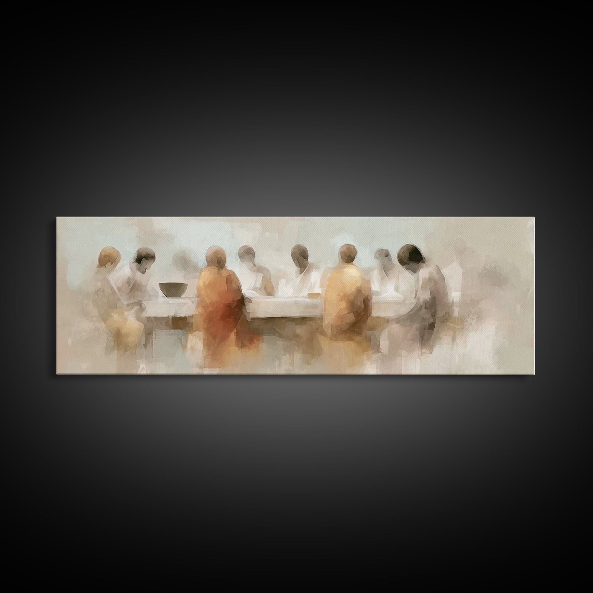 Quiet Supper Silhouettes | Framed Canvas Print | Panoramic Wall Art | Christian Art Canvas | Christian Painting | Christian Wall Art | Mood