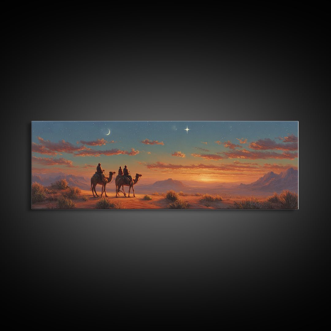 Silent Travelers, Framed Canvas Print, Christian Art Canvas, Panoramic Print, Jesus Painting, Christian Wall Art