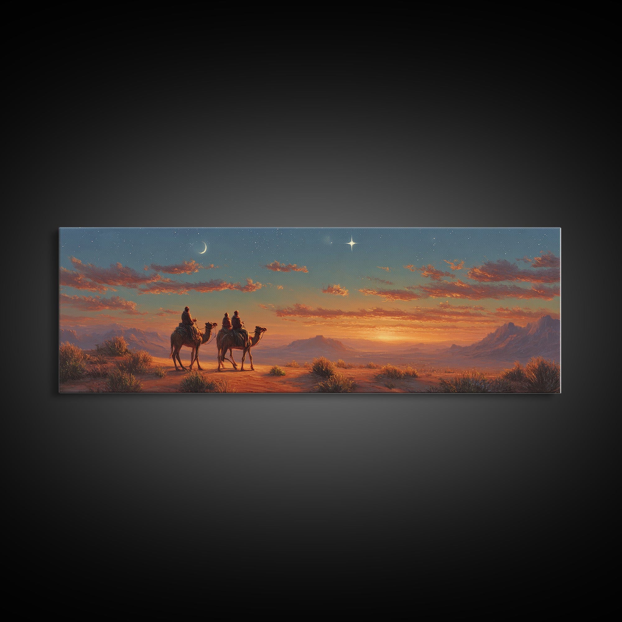 Silent Travelers, Framed Canvas Print, Christian Art Canvas, Panoramic Print, Jesus Painting, Christian Wall Art