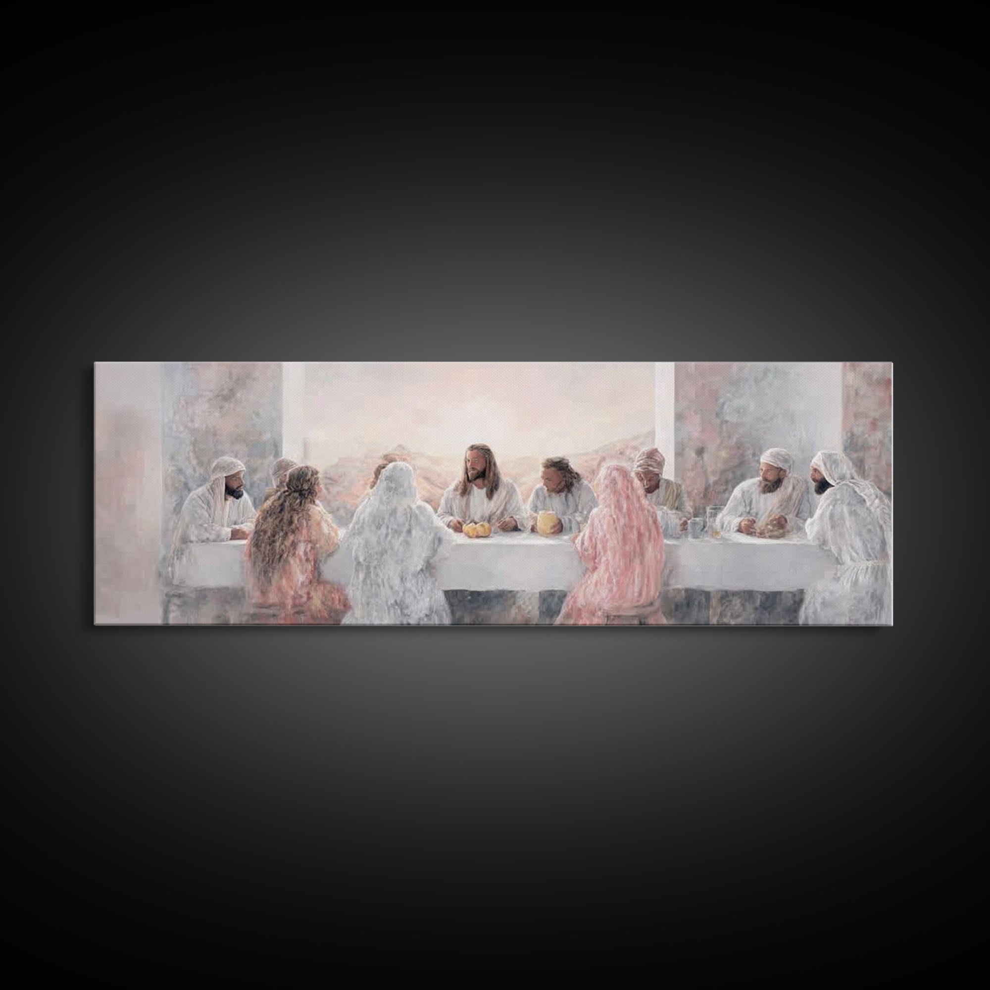 Table Of Eternal Grace, Framed Canvas Print, Panoramic Art, Christian Wall Art, Jesus Painting, Christian Art Canvas, Christian Christmas A