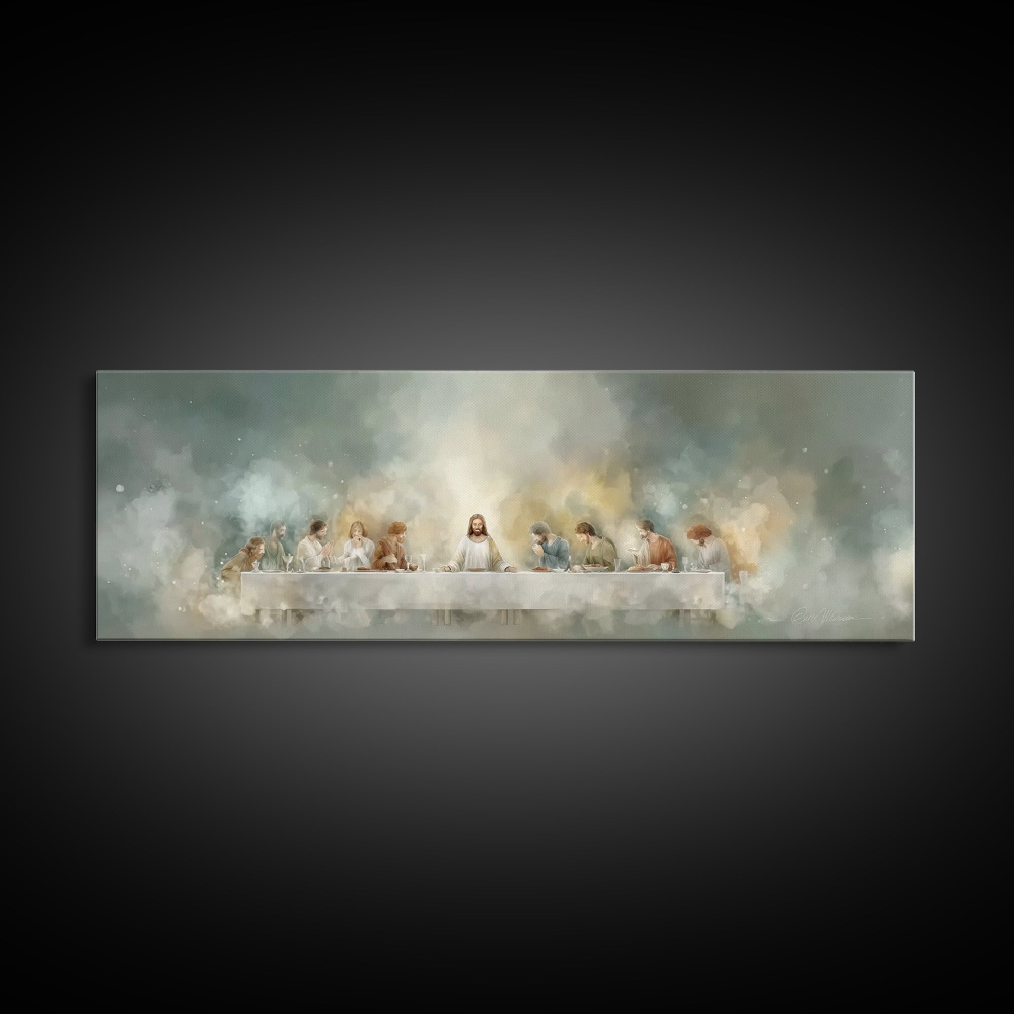 Celestial Last Supper, Framed Canvas Print, Panoramic Art, Christian Wall Art, Jesus Painting, Christian Christmas Art, Christian Art Canva
