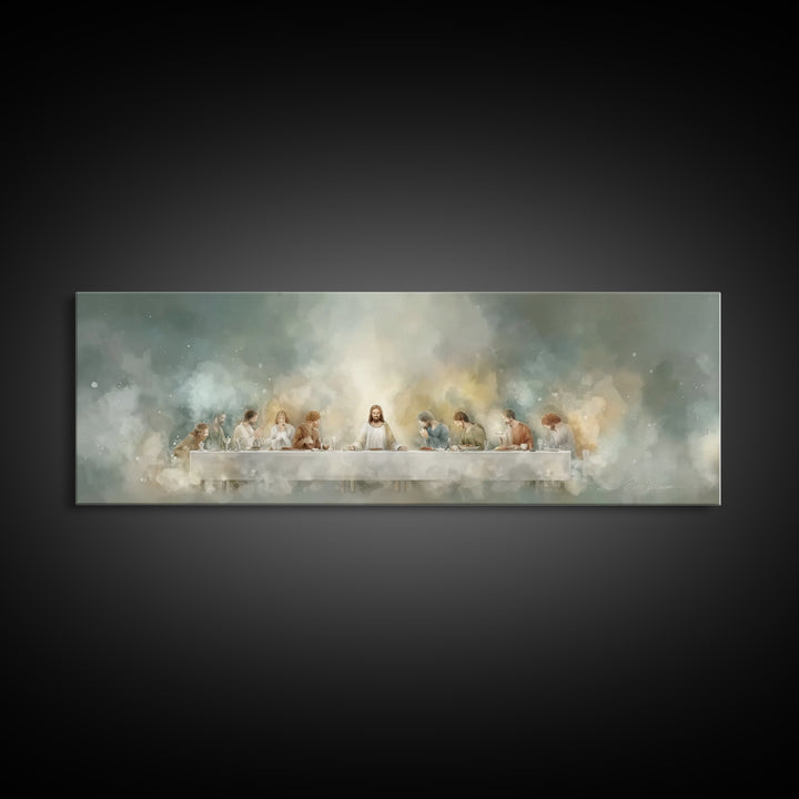 Celestial Last Supper, Framed Canvas Print, Panoramic Art, Christian Wall Art, Jesus Painting, Christian Christmas Art, Christian Art Canva