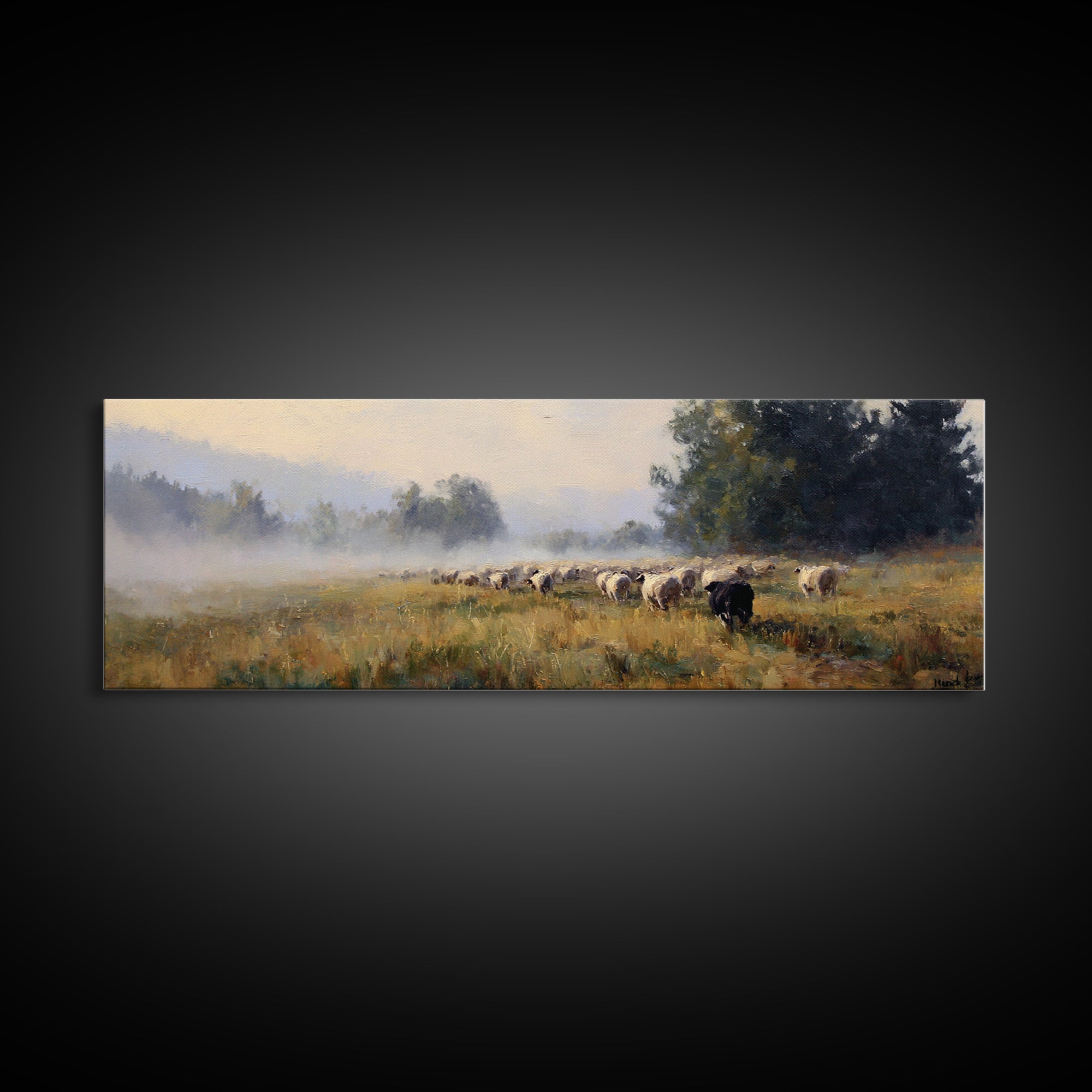 Morning Shepherd Path – Framed Canvas Print – Panoramic Art – Christian Painting – Christian Art Canvas – Christian Decor – Large Christian