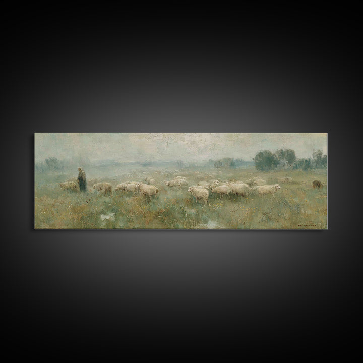 Shepherd In Mist | Framed Canvas Print | Panoramic Wall Art | Christian Art Canvas | Jesus Painting | Christian Gift | Modern Christian Art