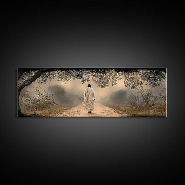 Walking In Grace, Framed Canvas Print, Panoramic Painting, Christian Wall Art, Jesus Canvas Art, Christian Art Print, Modern Christian Art