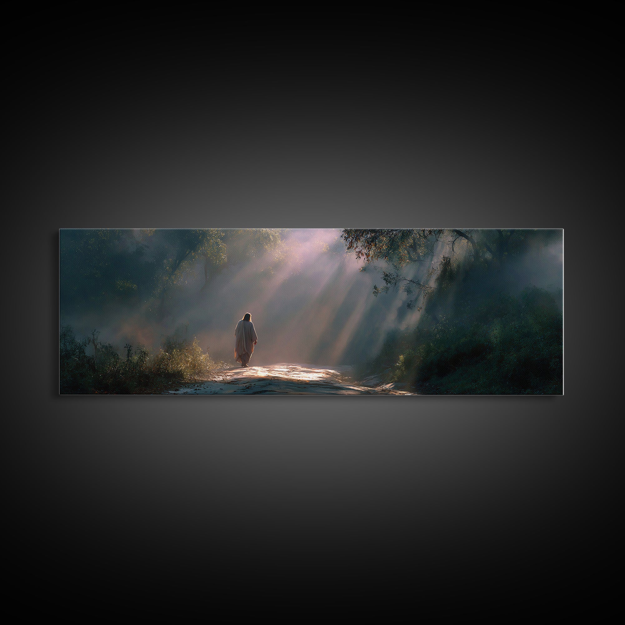 Path Of Light – Framed Canvas Print – Panoramic Art – Jesus Painting – Christian Wall Art – Moody Christian Art – Christian Art Canvas