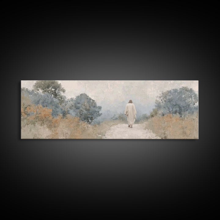 Quiet Garden Walk, Framed Canvas Print, Panoramic Wall Art, Christian Art Canvas, Modern Christian Painting, Christian Gift Ideas, Christia