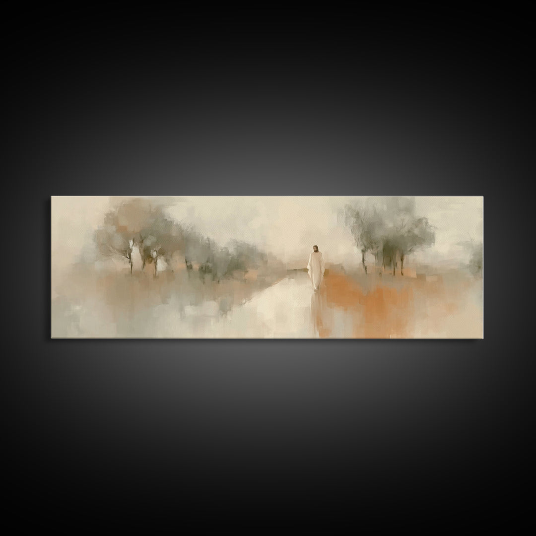 Dawnlit Journey | Framed Canvas Print | Panoramic Painting | Christian Wall Art | Jesus Painting | Christian Art Canvas | Christian Gift