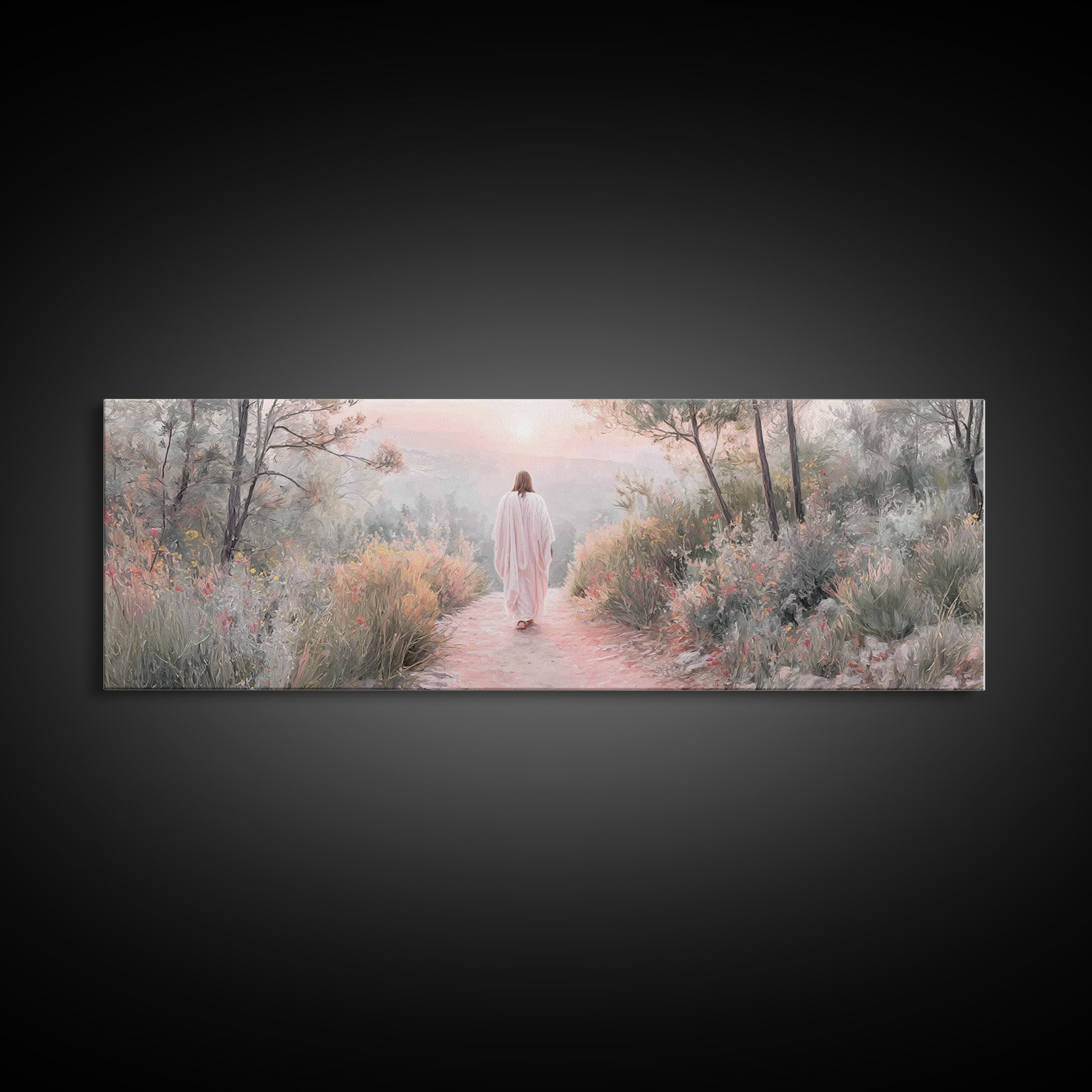 Sunrise Walk Home – Framed Canvas Print – Panoramic Wall Art – Jesus Canvas Art – Christian Art – Christian Gift Ideas – Modern Christian A