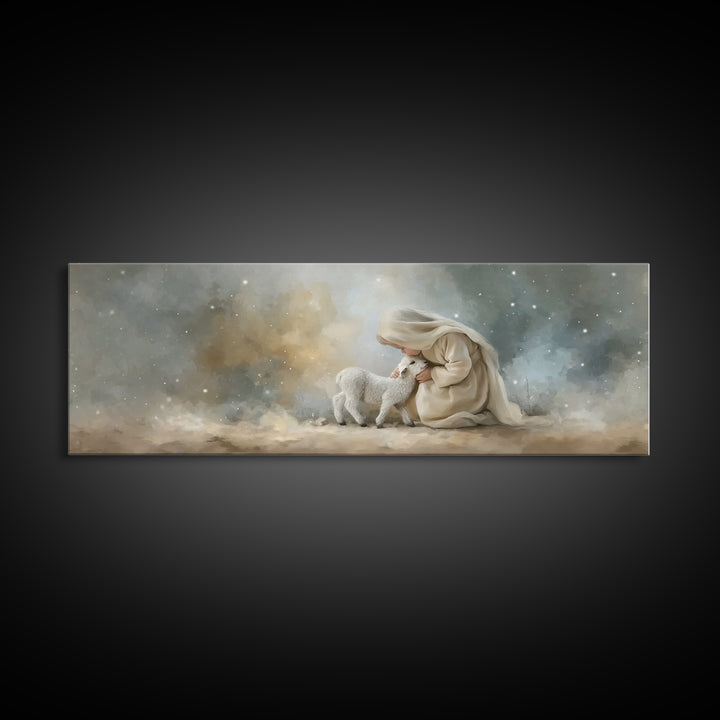 Heaven’s Gentle Care | Framed Canvas Print | Christian Art Canvas | Christmas Art | Panoramic Wall Art | Christian Decorations | Christian