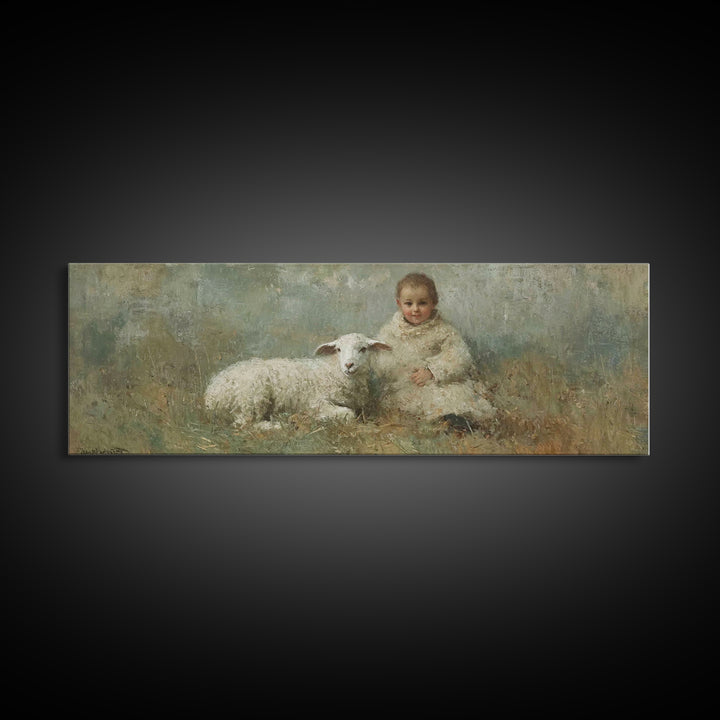 Shepherd Child Peace, Framed Canvas Print, Christian Wall Art, Christian Painting, Panoramic Print, Christmas Art Prints, Christian Christm