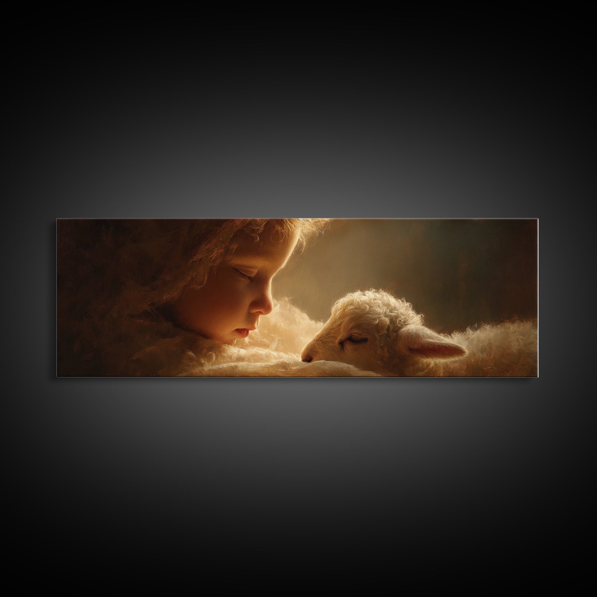 Soft Halo Rest, Framed Canvas Print, Christian Art Canvas, Panoramic Art, Christian Christmas Decor, Jesus Christmas Art, Christian Wall Ar