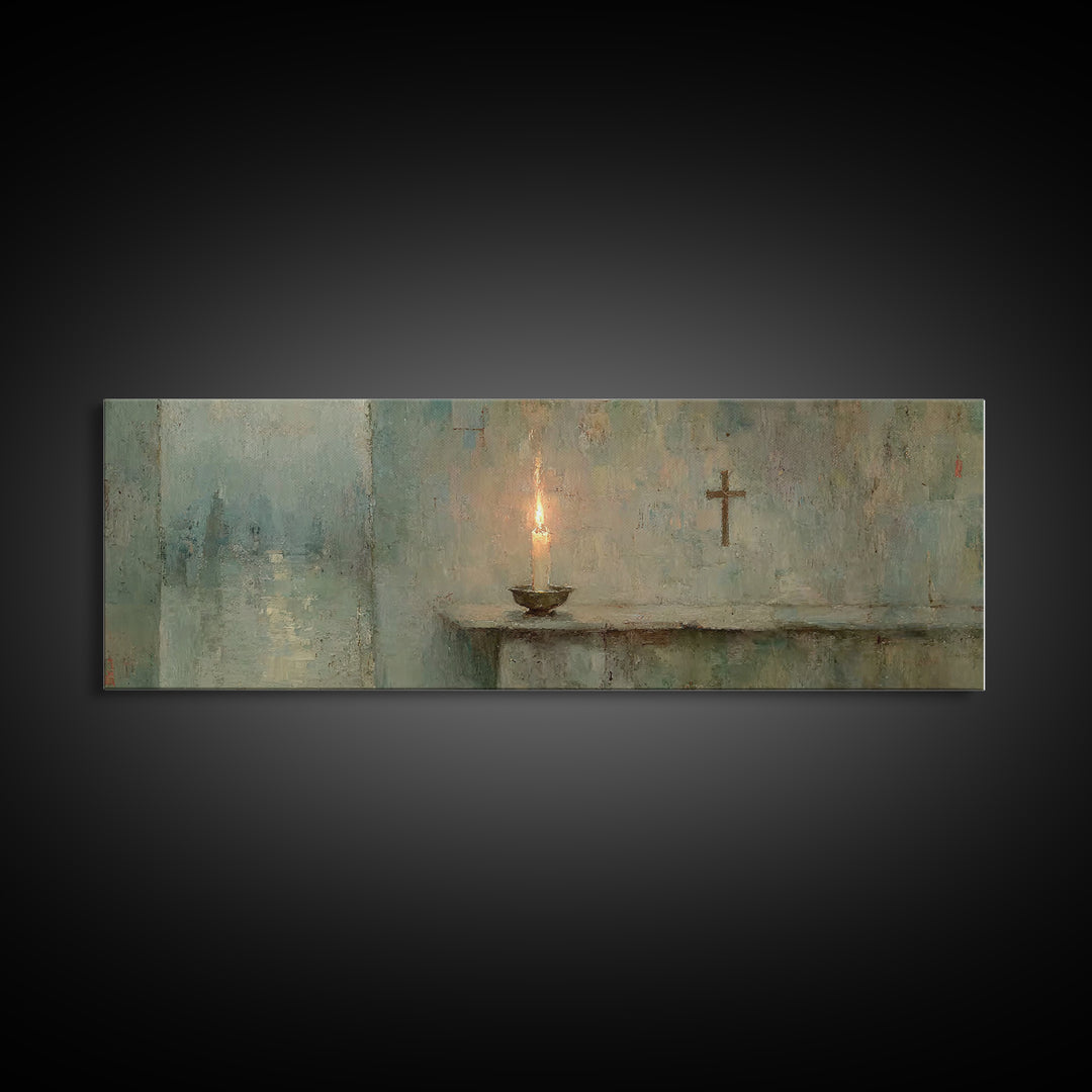 Hushed Horizons, Framed Canvas Print, Panoramic Painting, Christian Wall Art, Jesus Painting, Christian Art Canvas